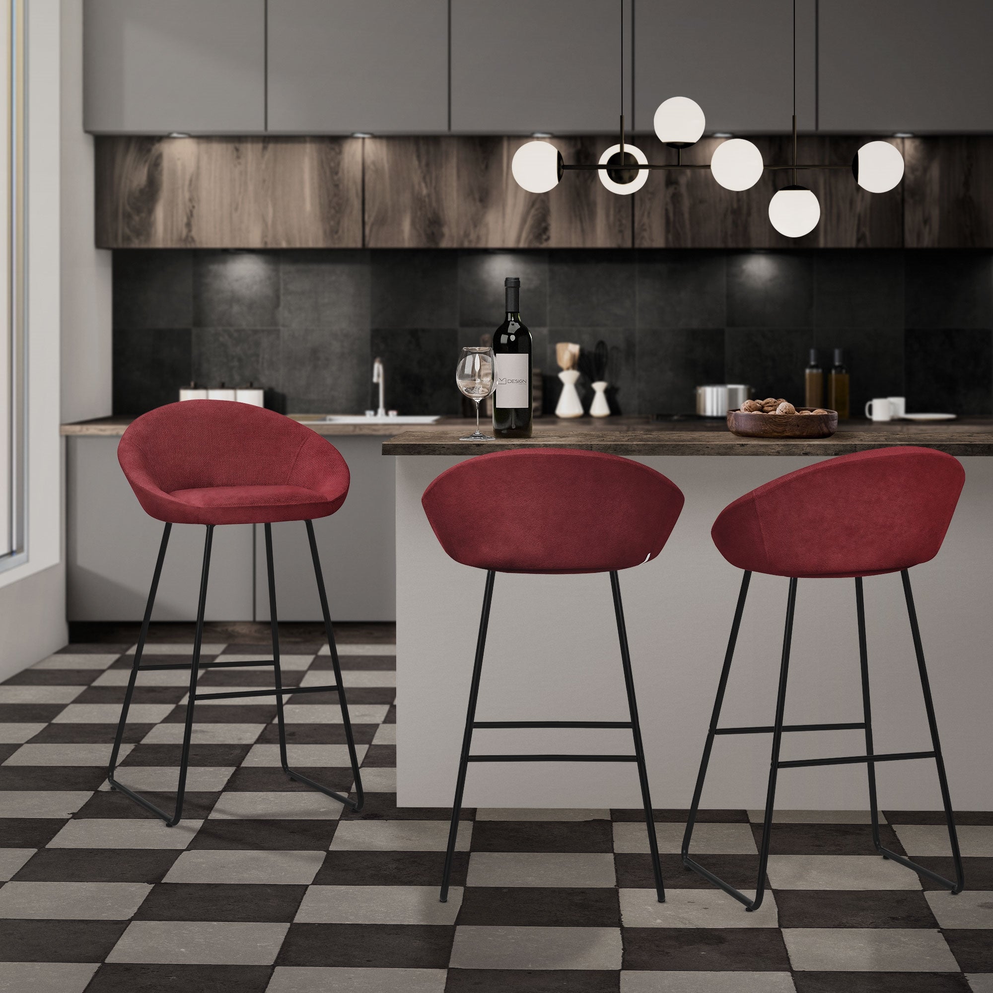 ECD Germany Möbel tabouret de bar rouge lot de 2 rembourré