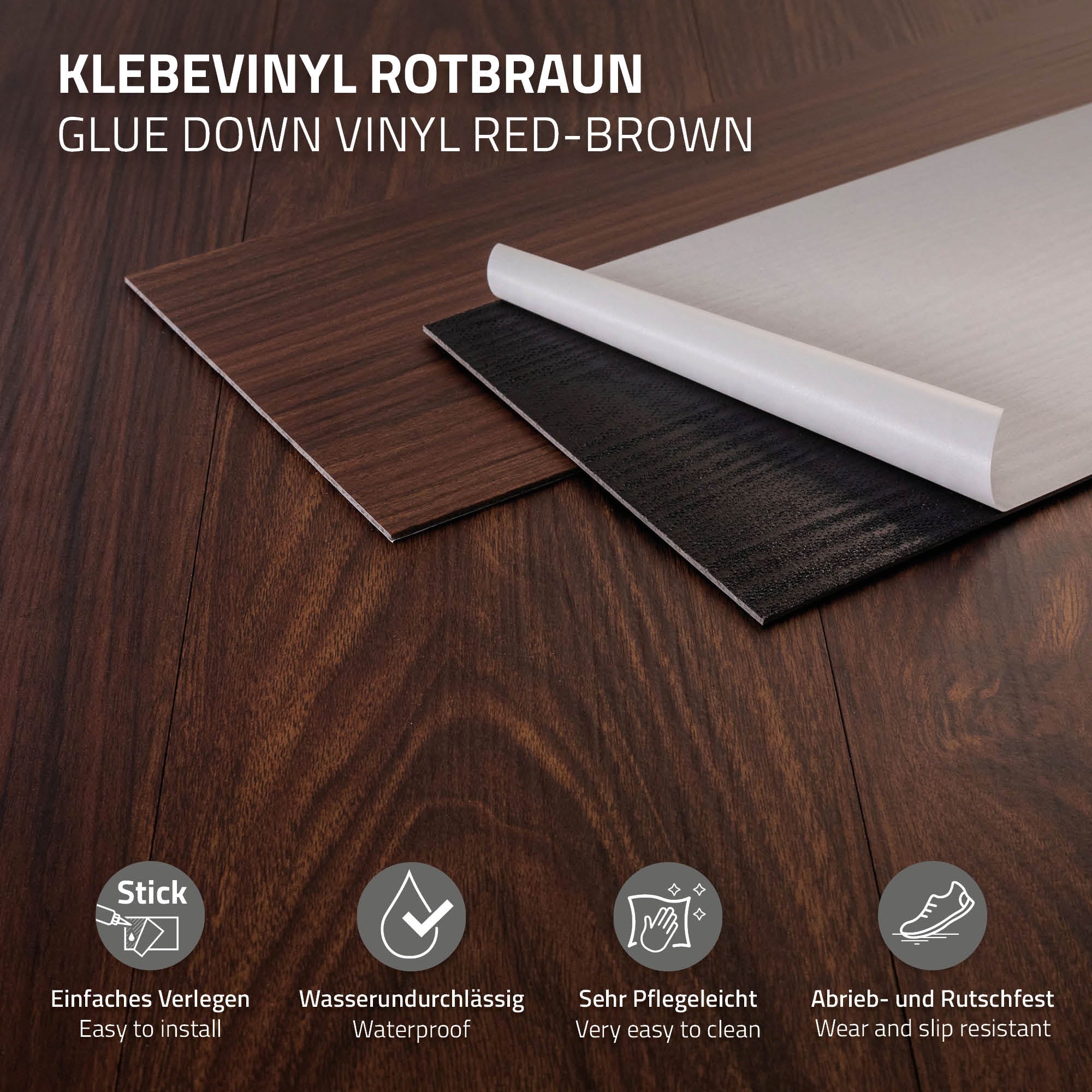 ECD Germany sol vinyl adhésif noyer rouge-brun 2 mm 2,23 m²