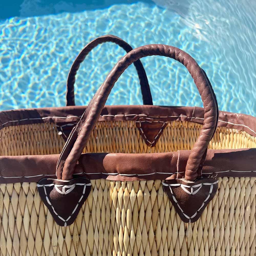 Shop-Story Panier Tressé Cabas Plage Jonc Naturel Cuir