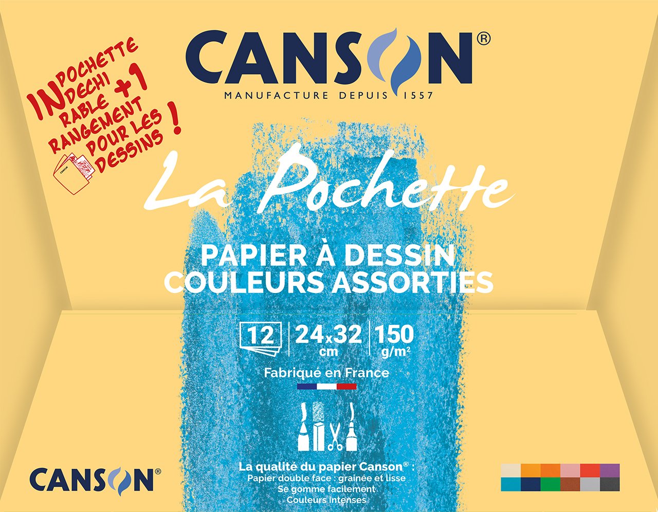 Canson 12 feuilles papier dessin scolaire blanc