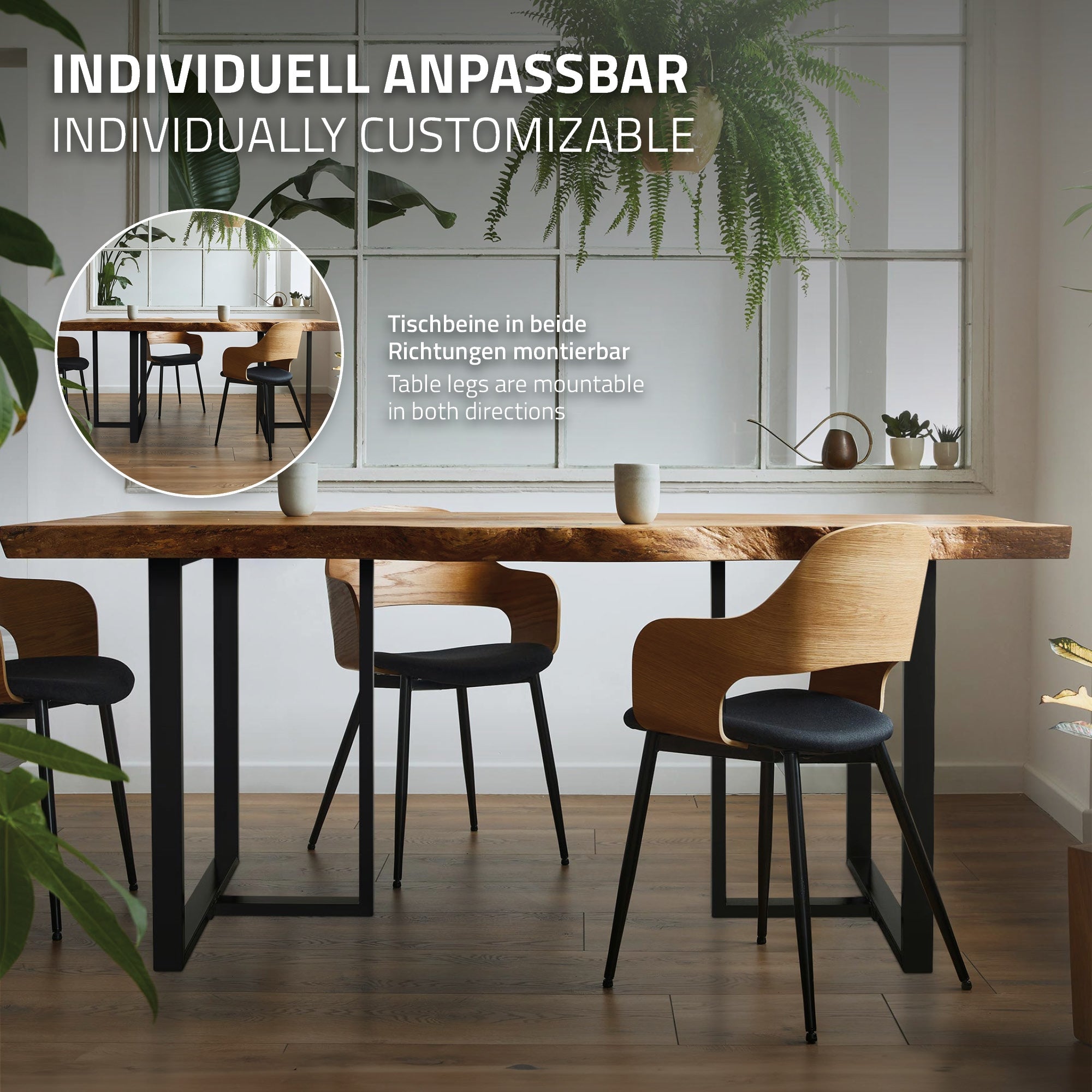 ECD Germany Möbel Lot 2 Pieds de Table T Noir 60x72 cm