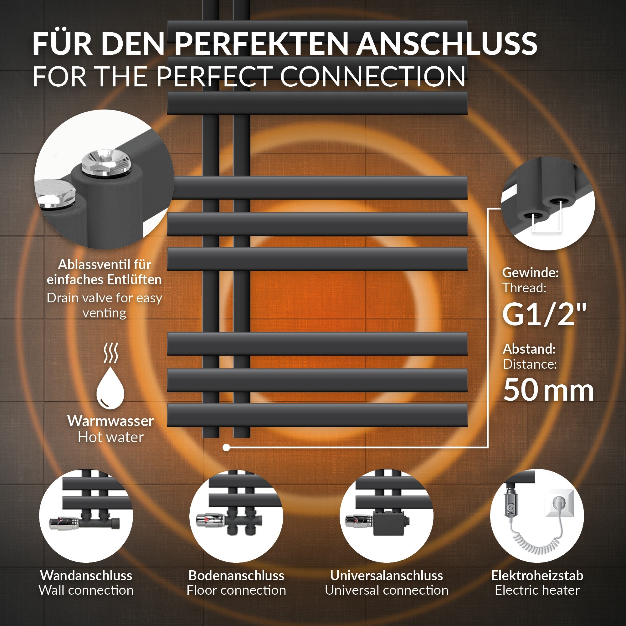 LuxeBath sèche-serviettes anthracite 500x1000 mm 300W central