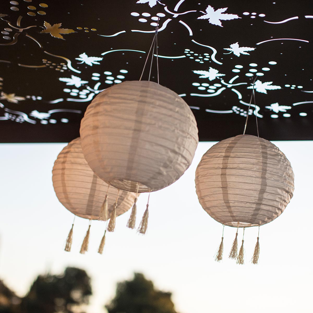 Red Deco Himalaya Lot 3 Lampion Solaire Beige Ø30cm Blanc Chaud