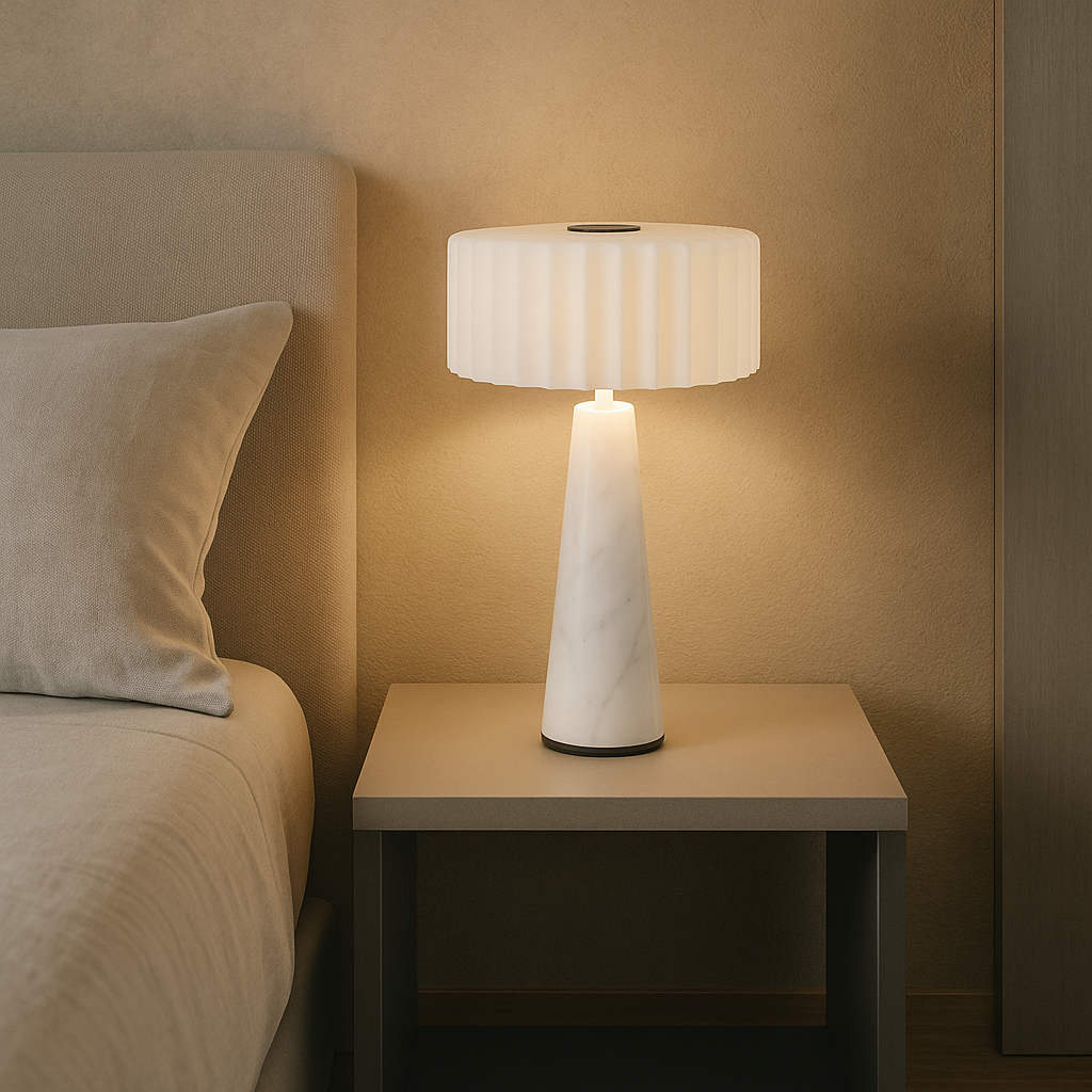 Red Deco Blok White Marble lampe table sans fil marbre H30cm