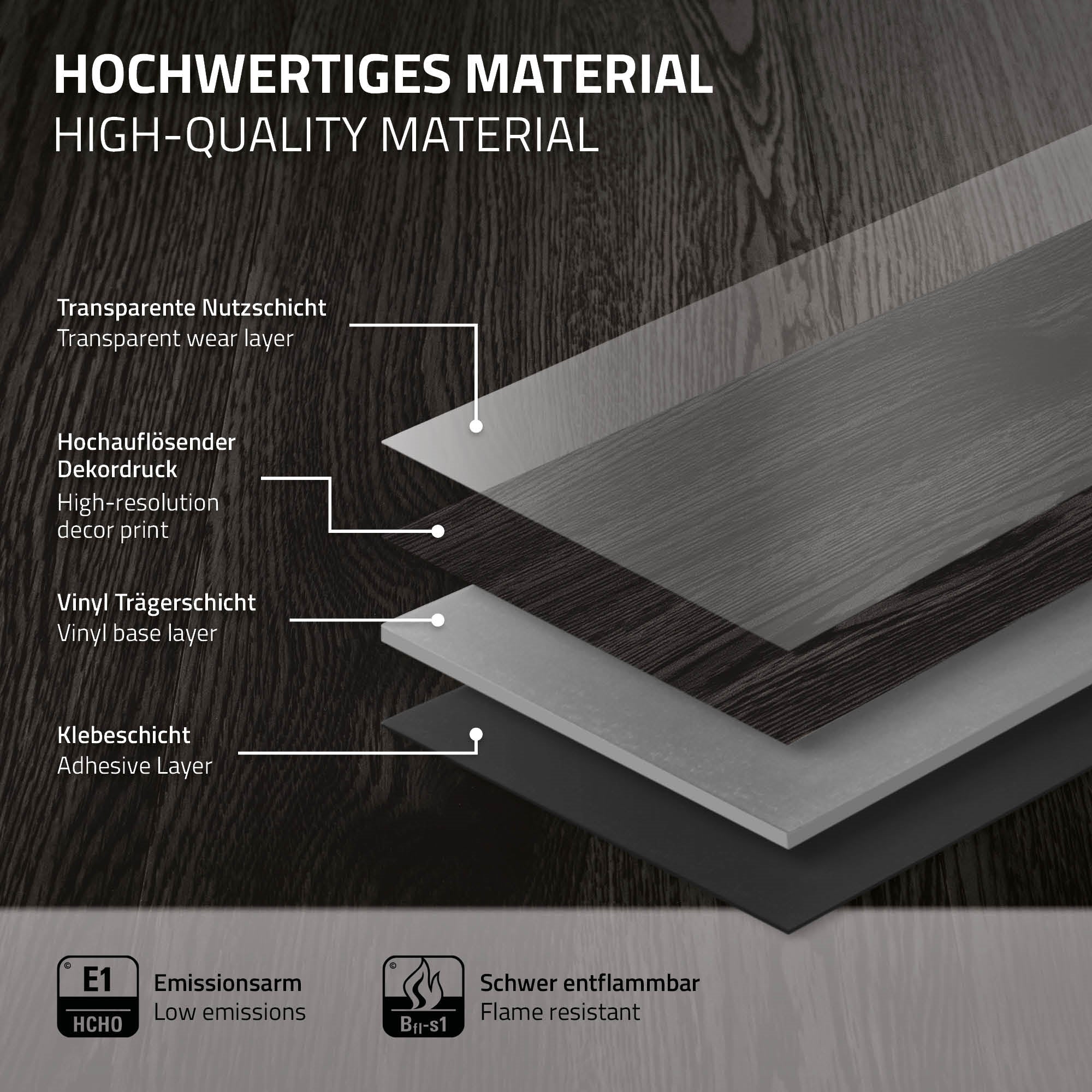 ECD Germany ML-Design sol vinyle chêne gris foncé 2 mm