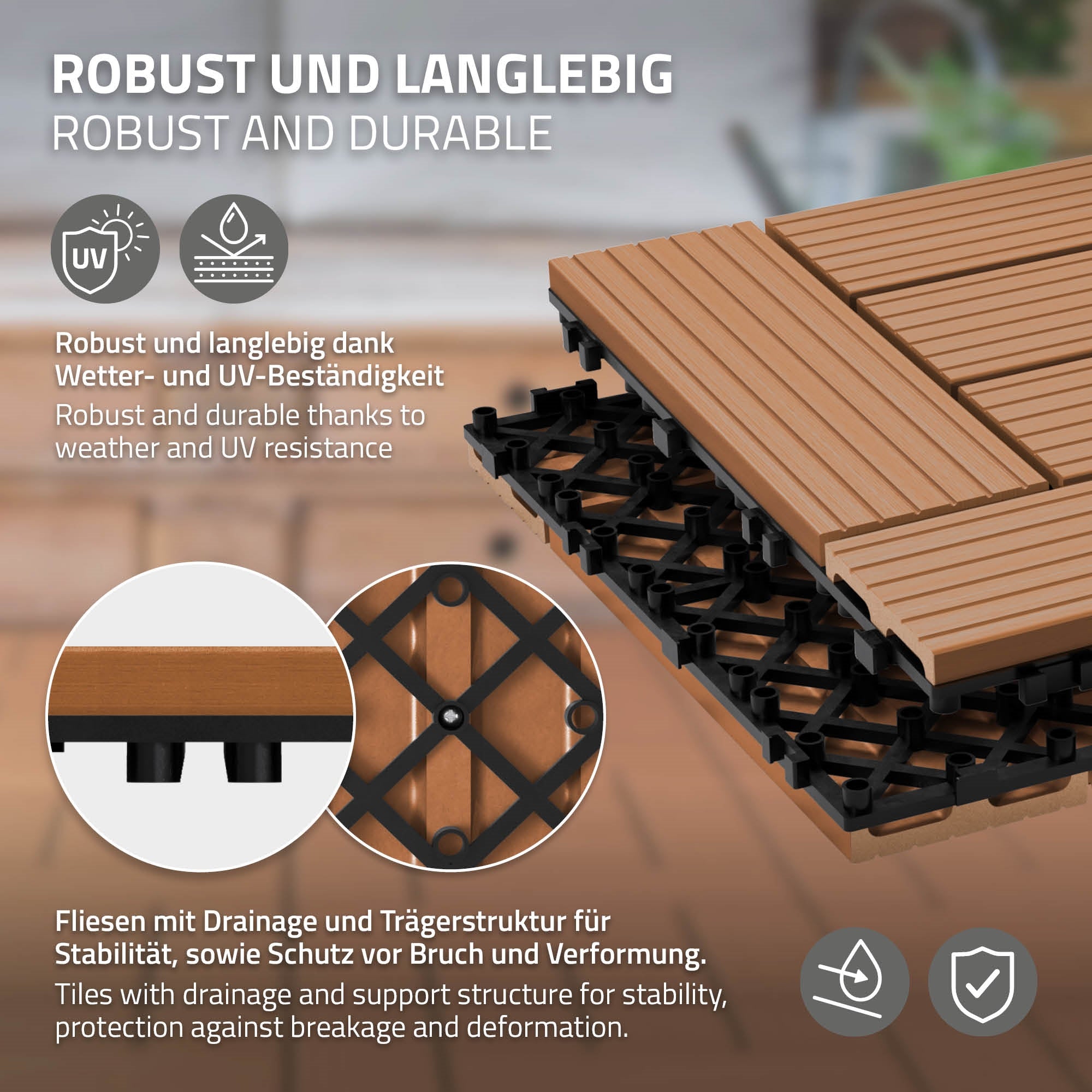 ECD Germany Garten Dalle terrasse WPC 30x30 mosaïque 2m²