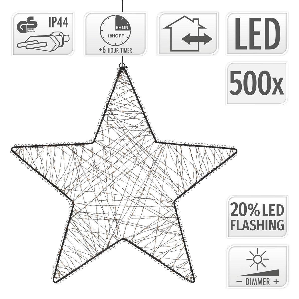 ECD Germany Haus & Wohnen Étoile de Noël LED 56 cm blanc chaud 500 LED