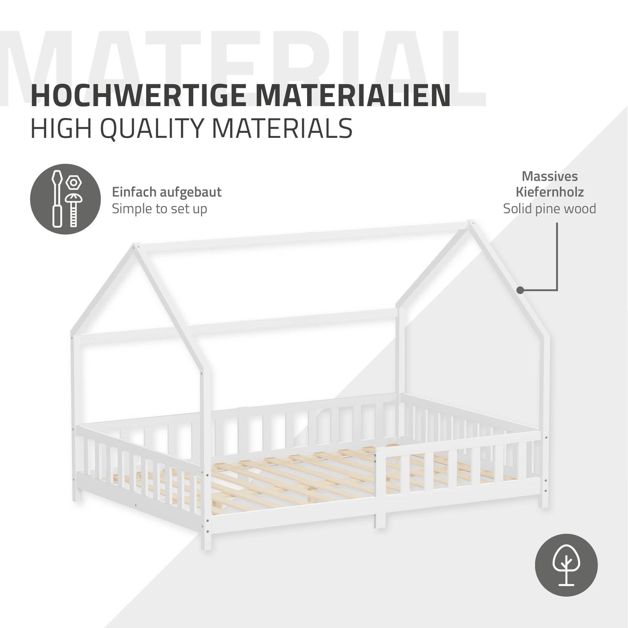 ML-Design lit cabane enfant blanc pin 140x200 cm + sommier