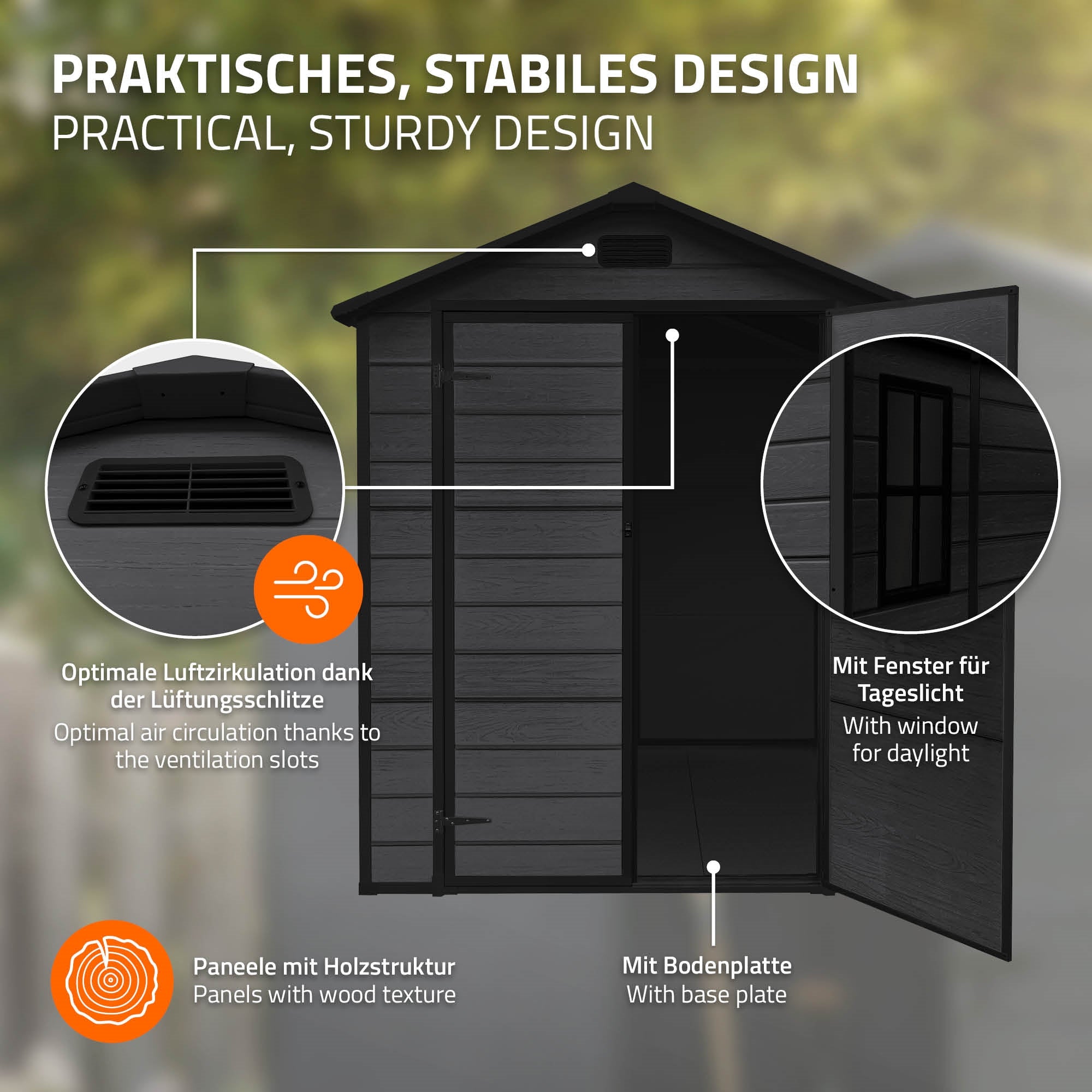 ECD Germany Garten abri jardin plastique 5m³ gris foncé double porte