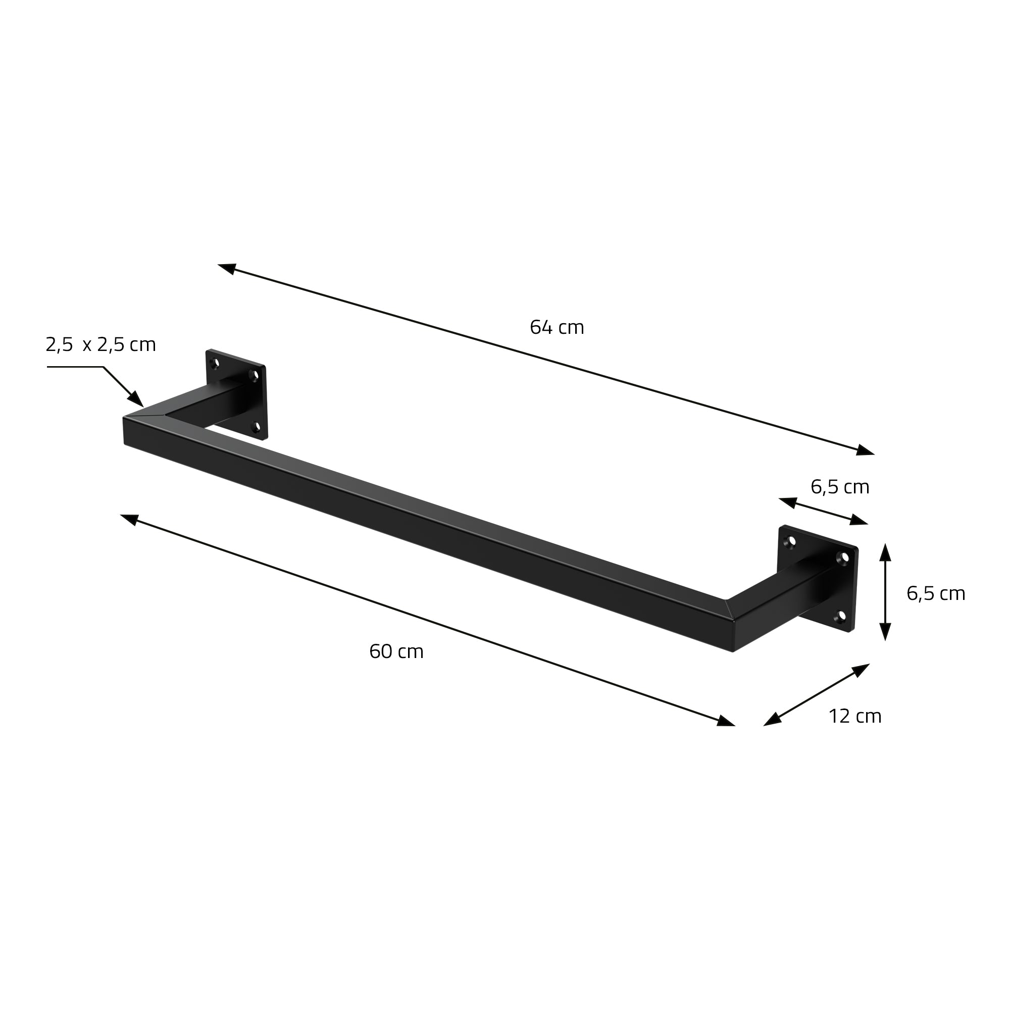 ECD Germany Möbel tringle vêtements murale noire 12x60 lot de 2 acier
