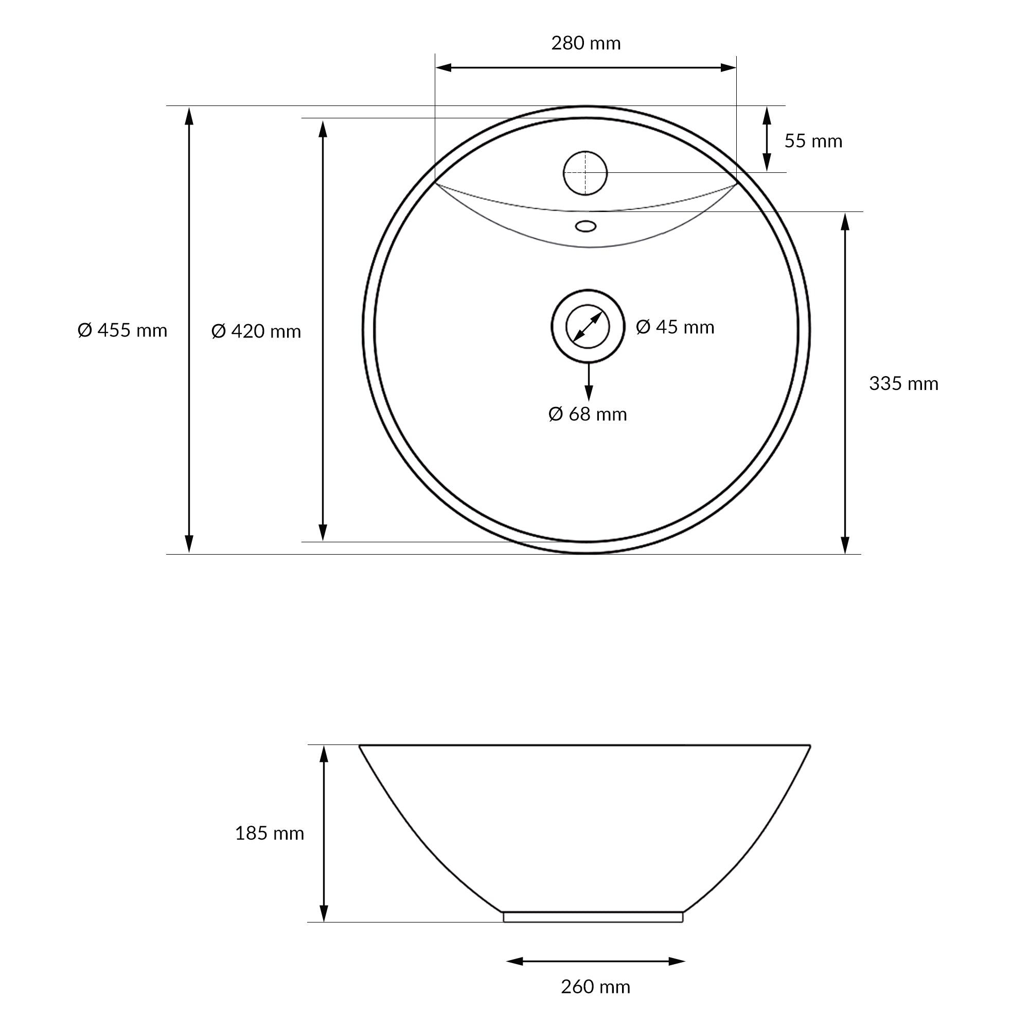 ECD Germany Sanitär vasque céramique blanc Ø45,5 cm bonde