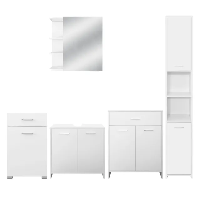 ECD Germany ML-Design ensemble salle de bain blanc 5 pièces avec miroir