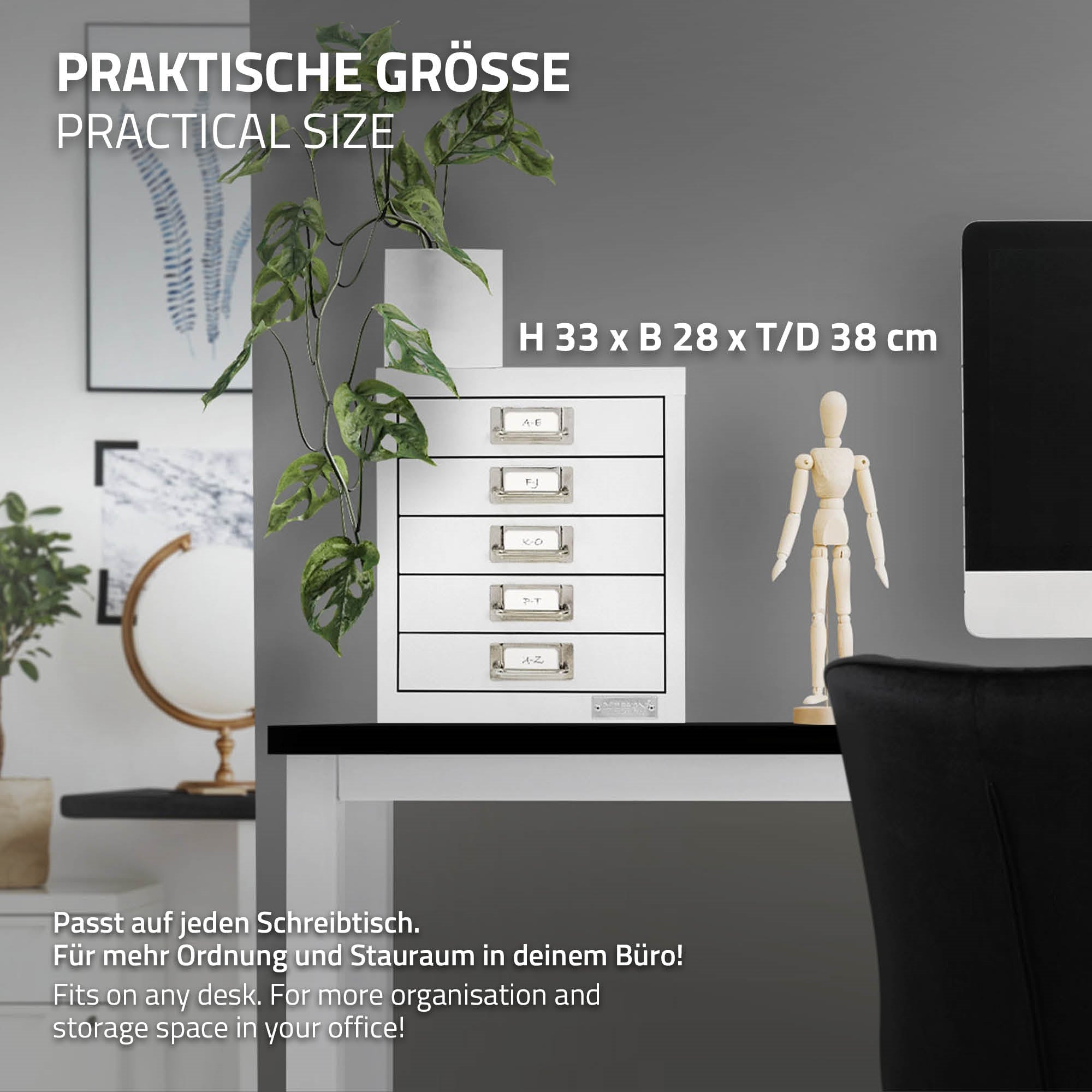 ECD Germany ML-Design caisson bureau blanc 5 tiroirs 28x38x33 cm