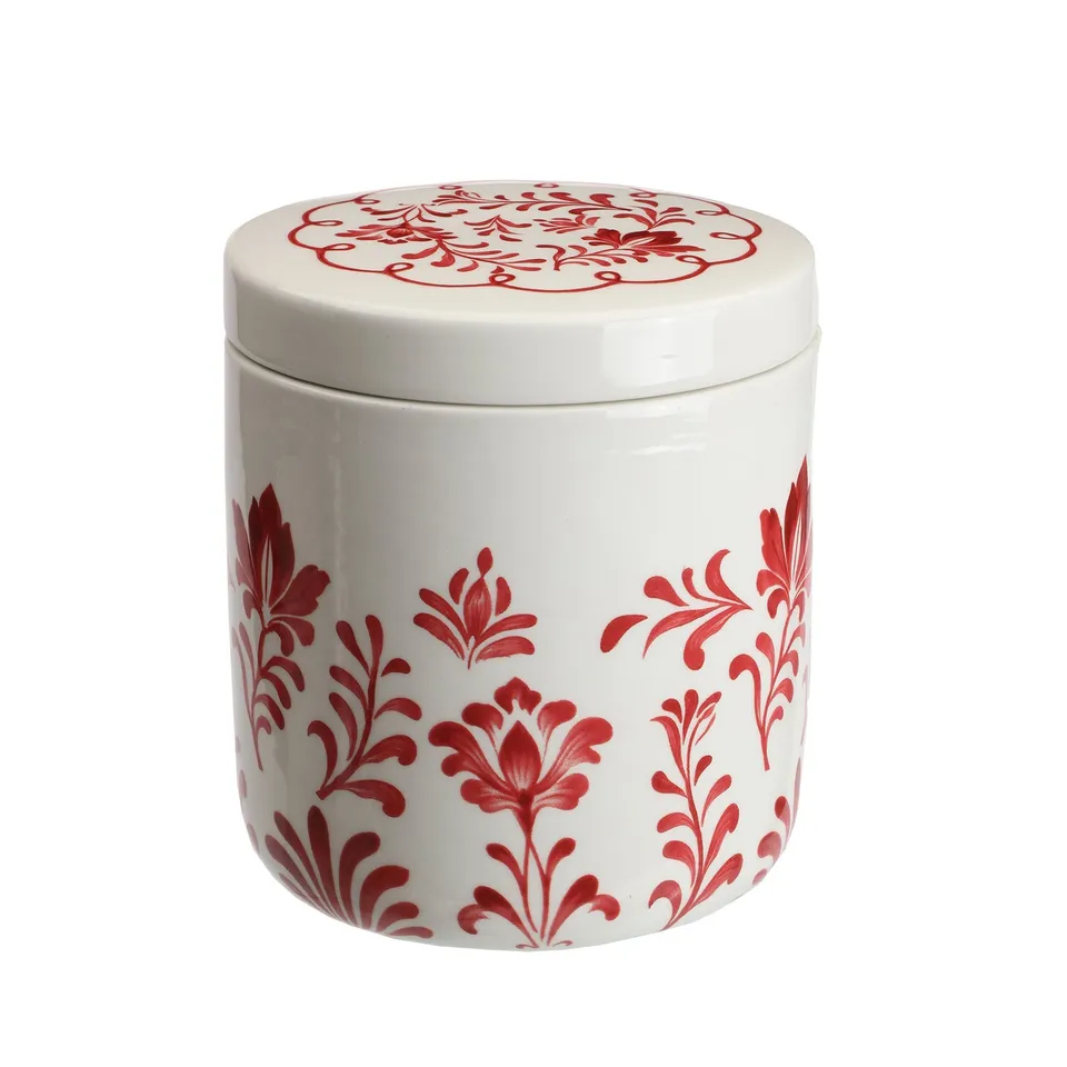 Stokomani Déclic Home pot céramique couvercle rouge 13 cm
