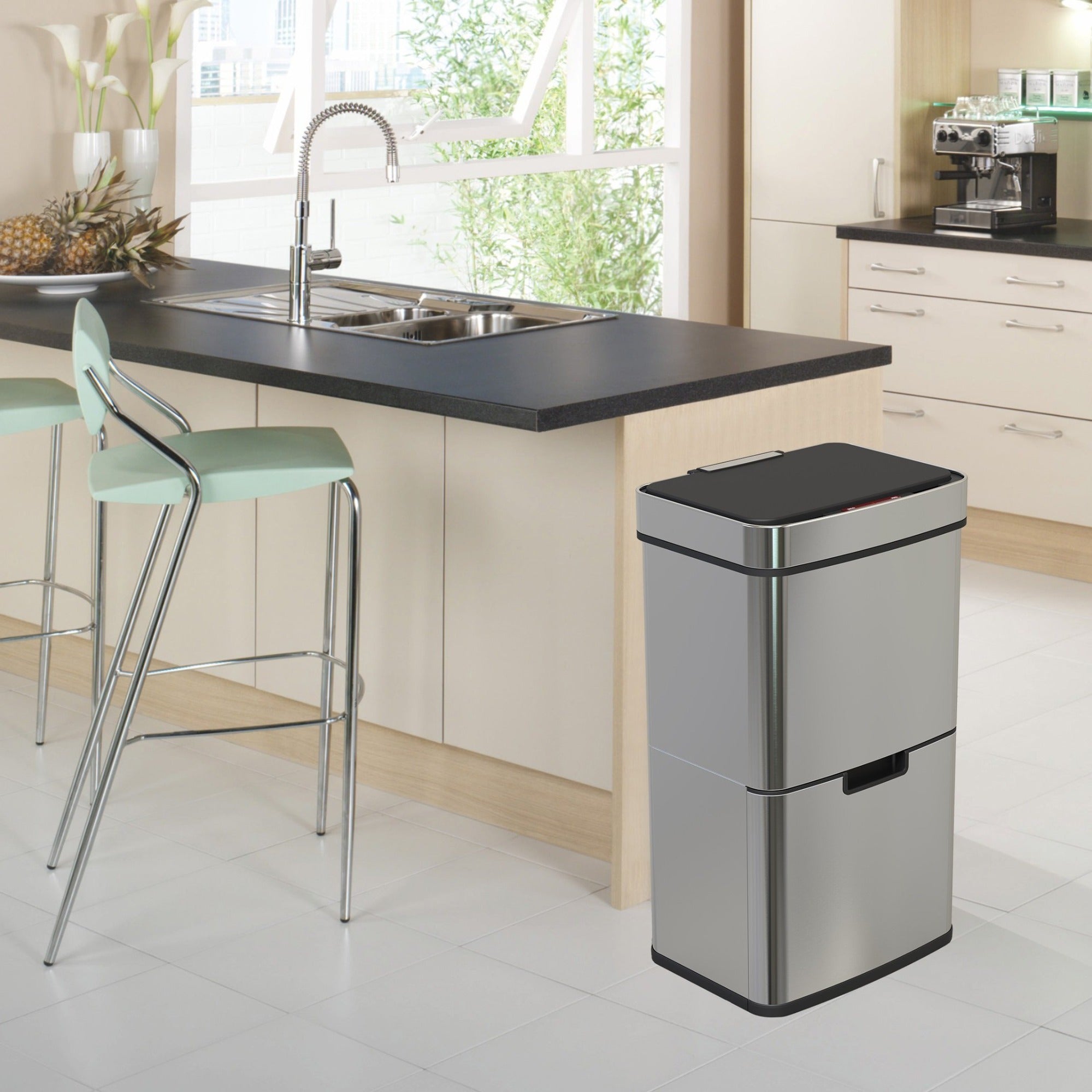 Red Deco NARVIK 75L poubelle inox automatique tri sélectif