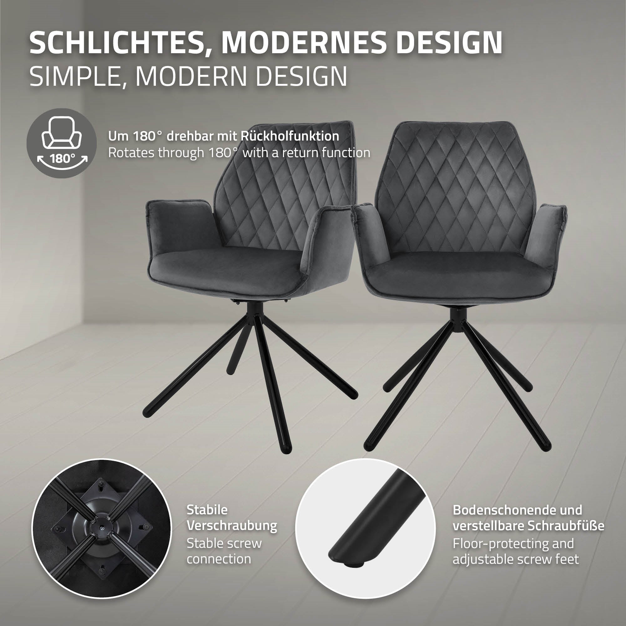 ECD Germany Möbel chaise pivotante velours anthracite