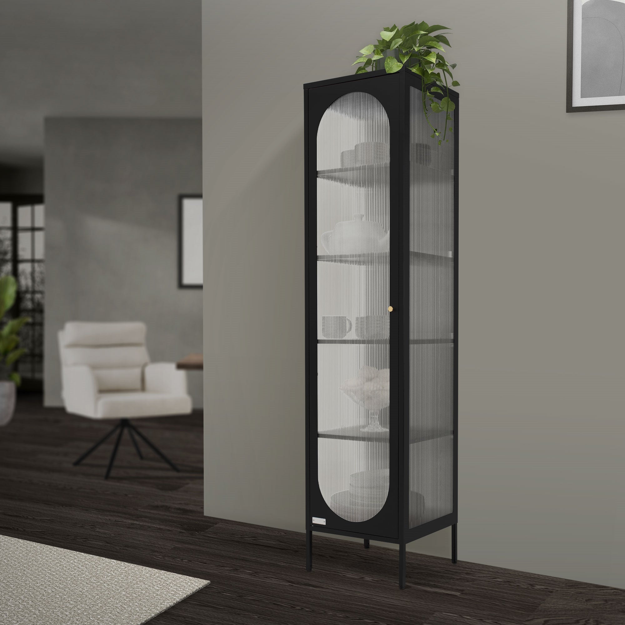ECD Germany vitrine 42x175x40 cm noire acier 4 étagères B-Ware