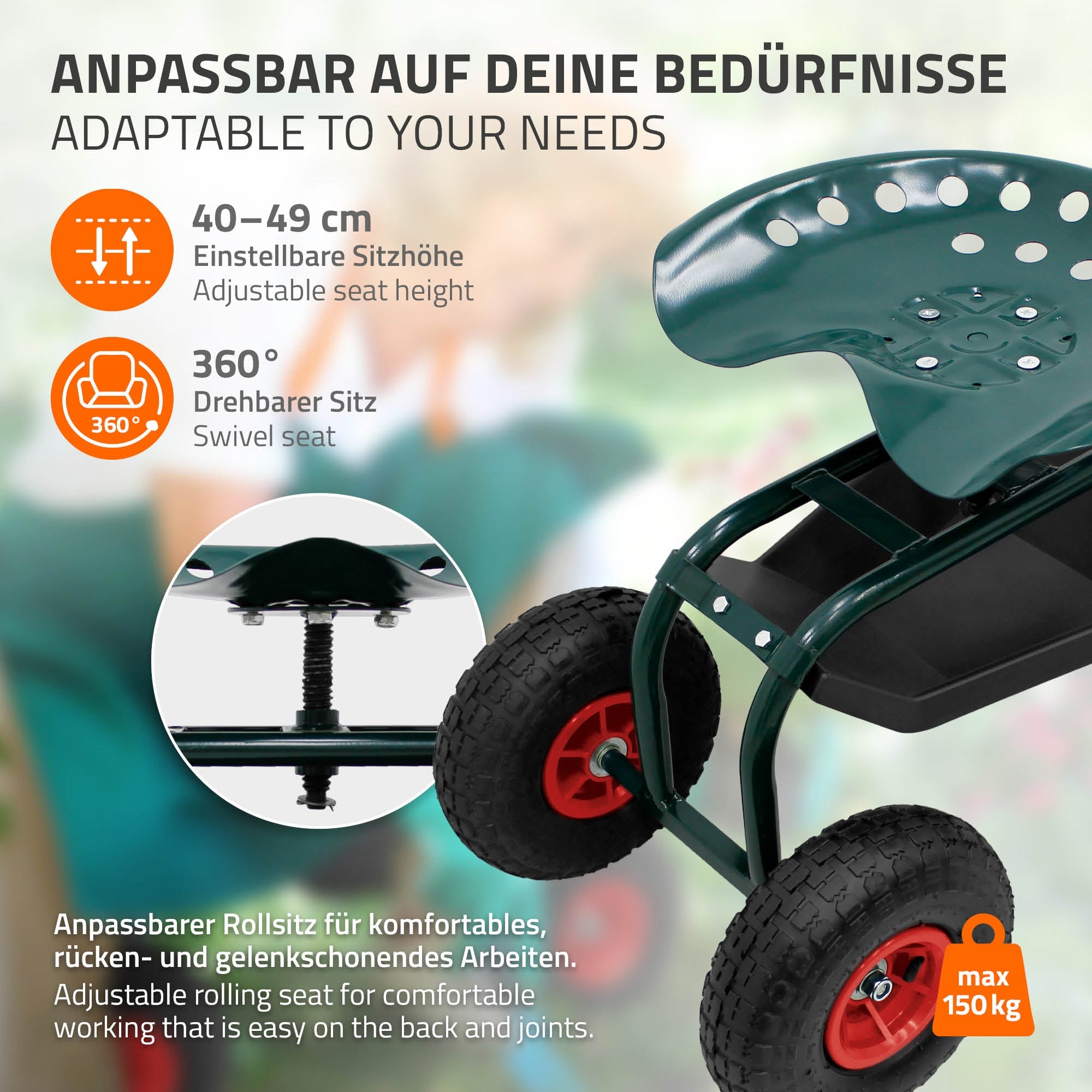 ECD Germany Garten siège jardin roulant pivotant acier