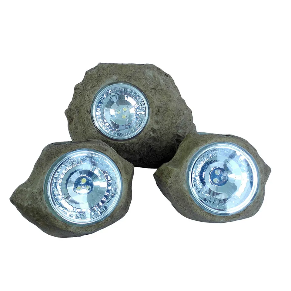 Red Deco Rocky Brown lot 3 rochers solaires LED blanc