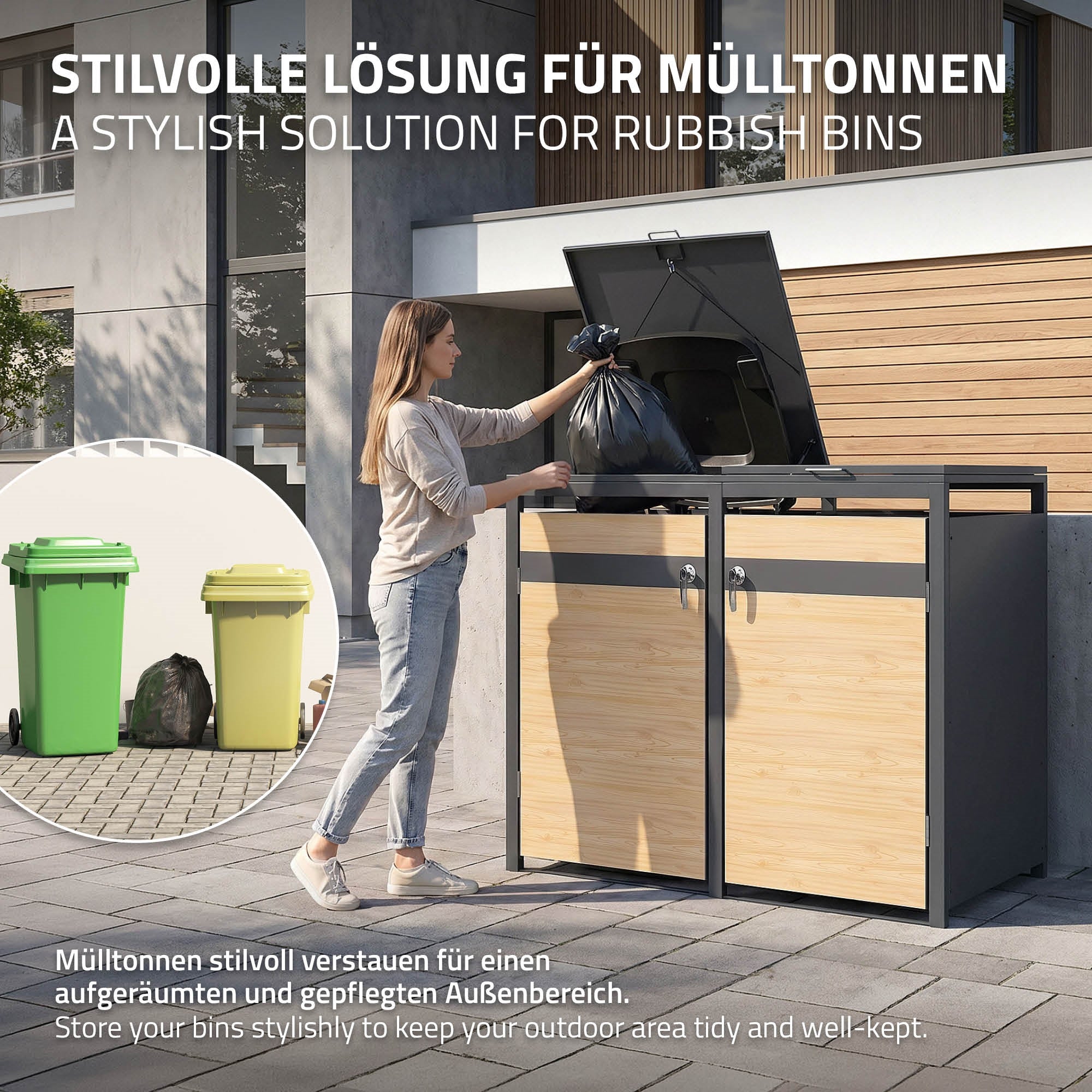 ECD Germany Garten Cache-poubelle double 240L Lärche