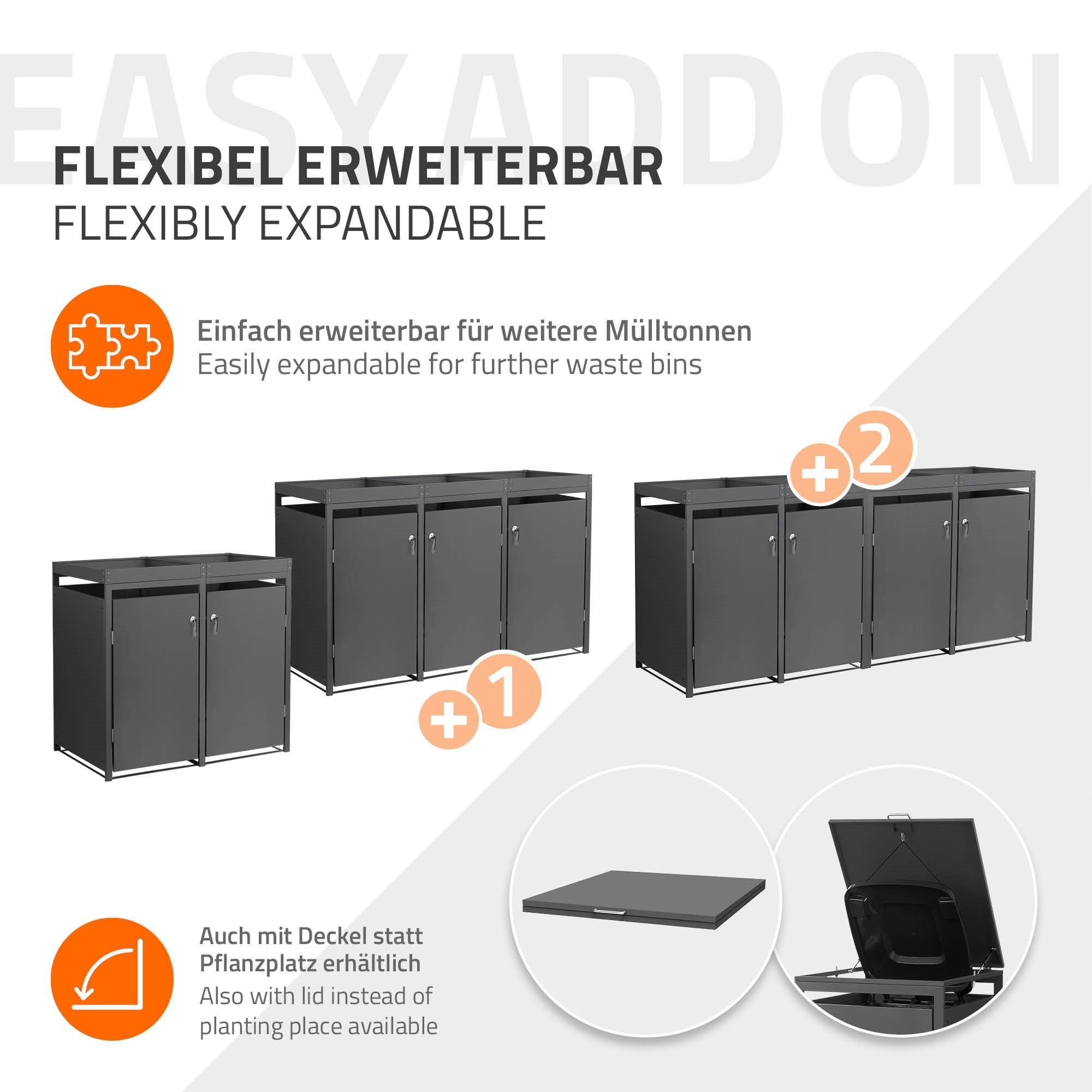 ECD Germany Garten Cache-poubelle 4x240L anthracite acier toit végétal