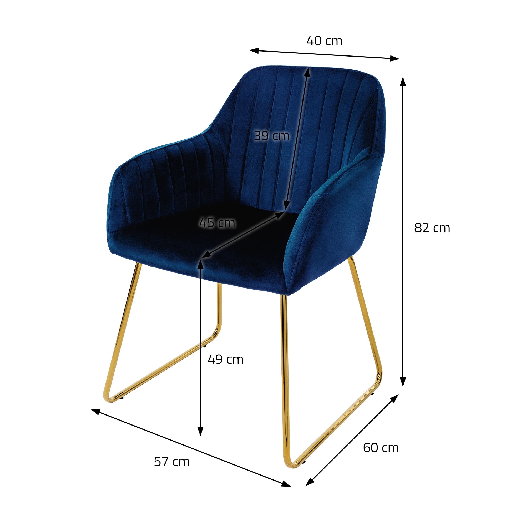 ECD Germany chaise salle à manger bleu velours lot 4 pieds dorés
