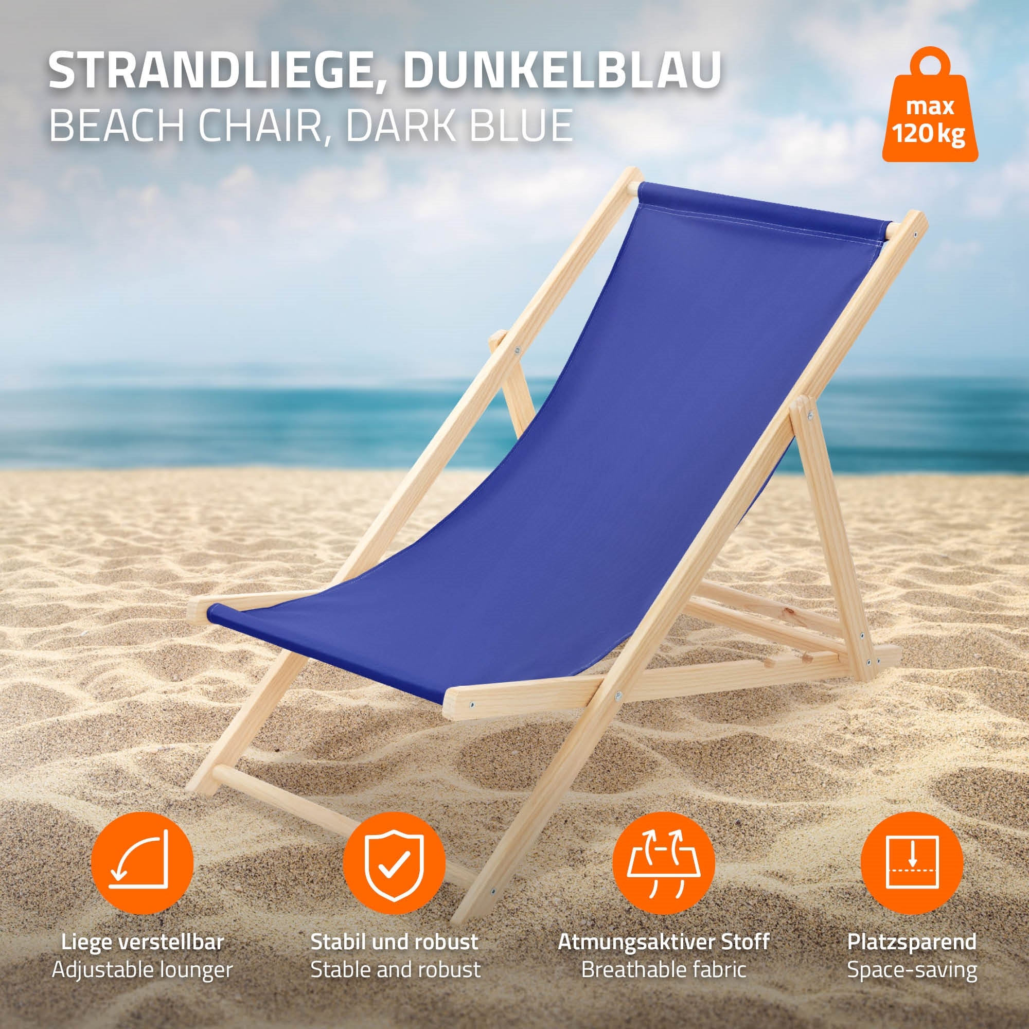 ECD Germany Sport & Freizeit transat bois bleu marine lot de 5