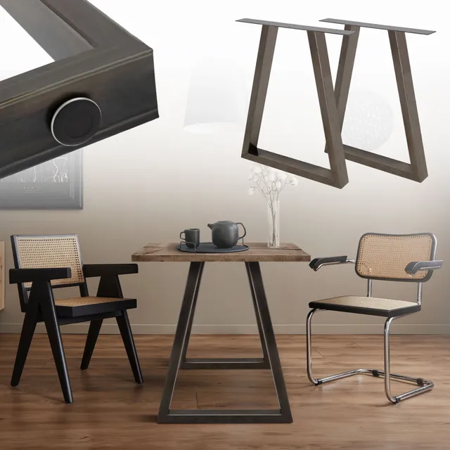 ECD Germany Möbel pieds table trapèze 60x72cm acier lot 2