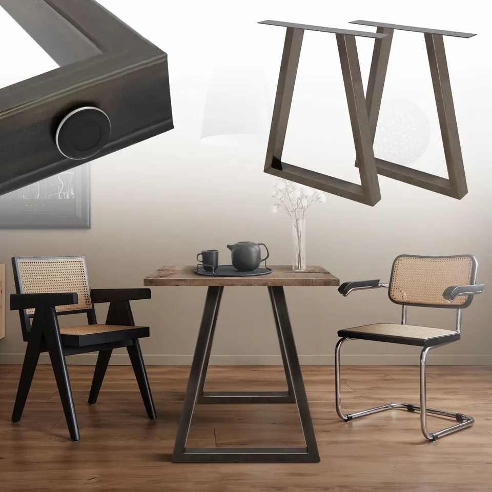 ECD Germany Möbel pieds table trapèze 60x72cm acier lot 2