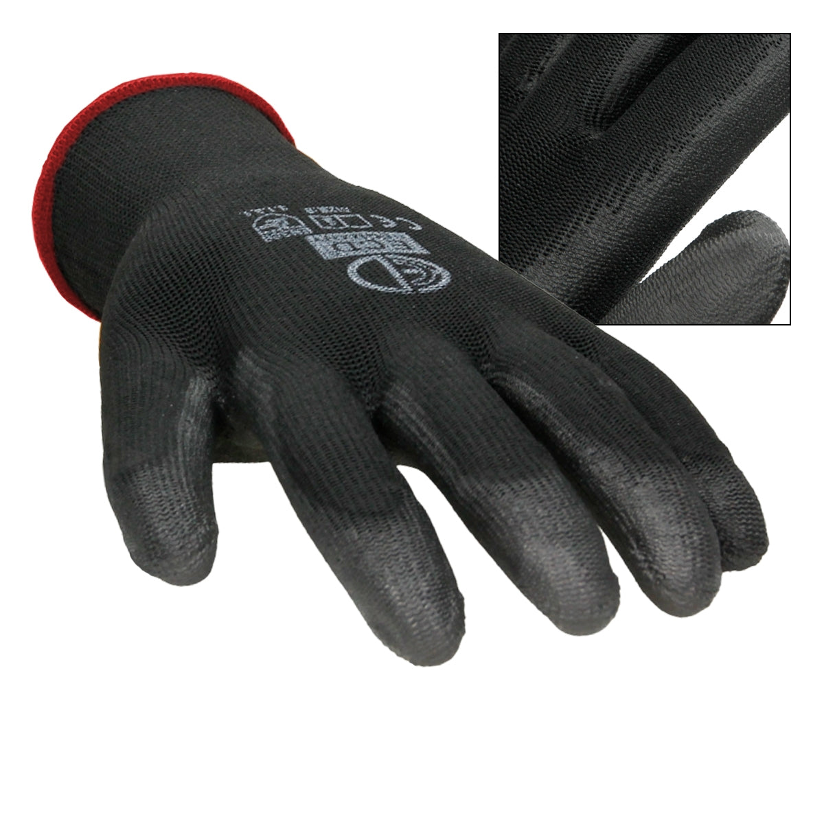 ECD Germany Werkstatt gants de travail PU noir taille S 12 paires