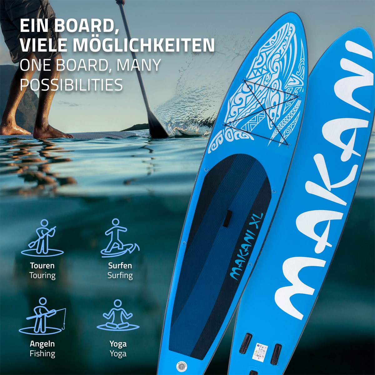 ECD Germany Makani XL 380 paddle gonflable bleu pompe incluse