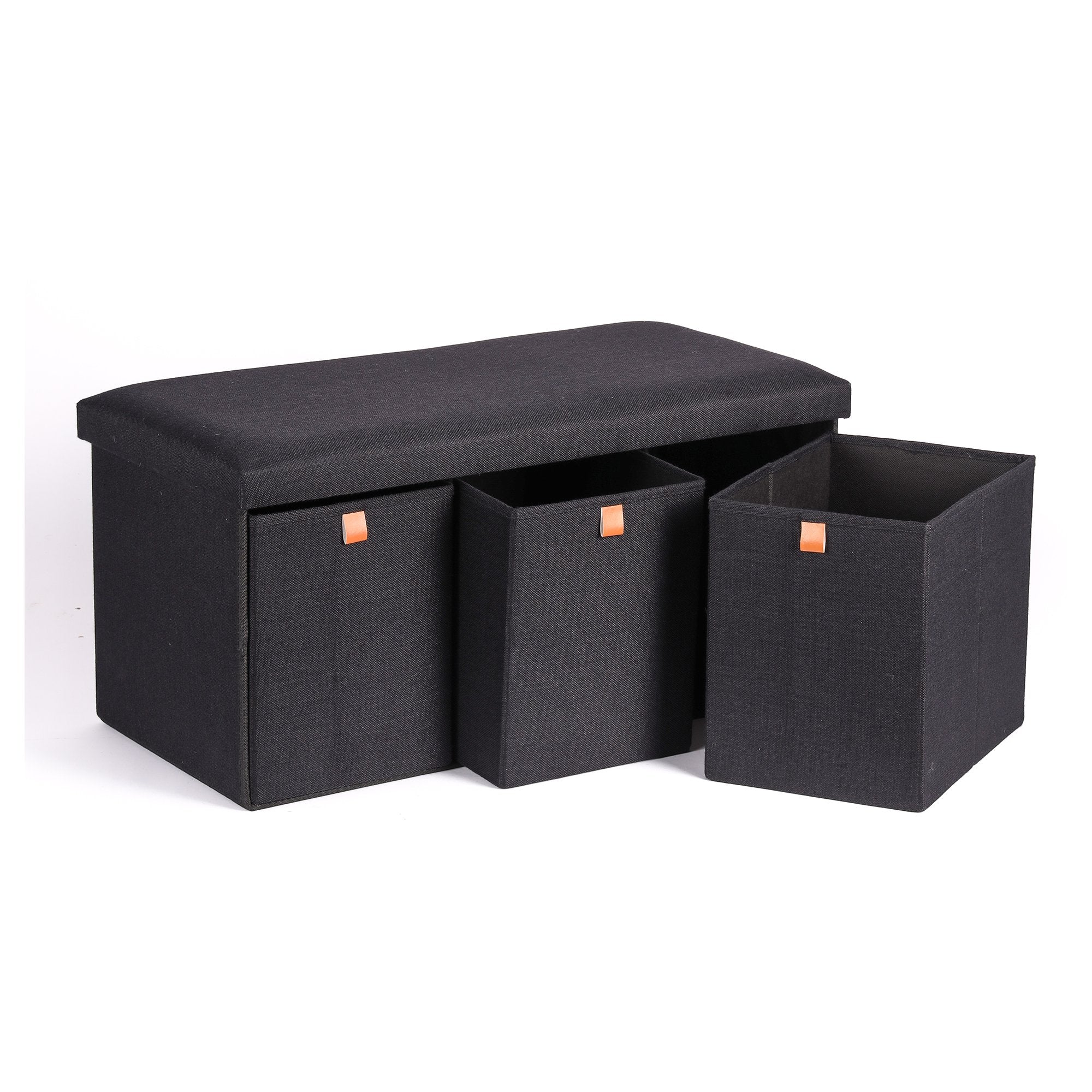 Stokomani Maison pouf tiroir rangement noir 78x37x37 cm
