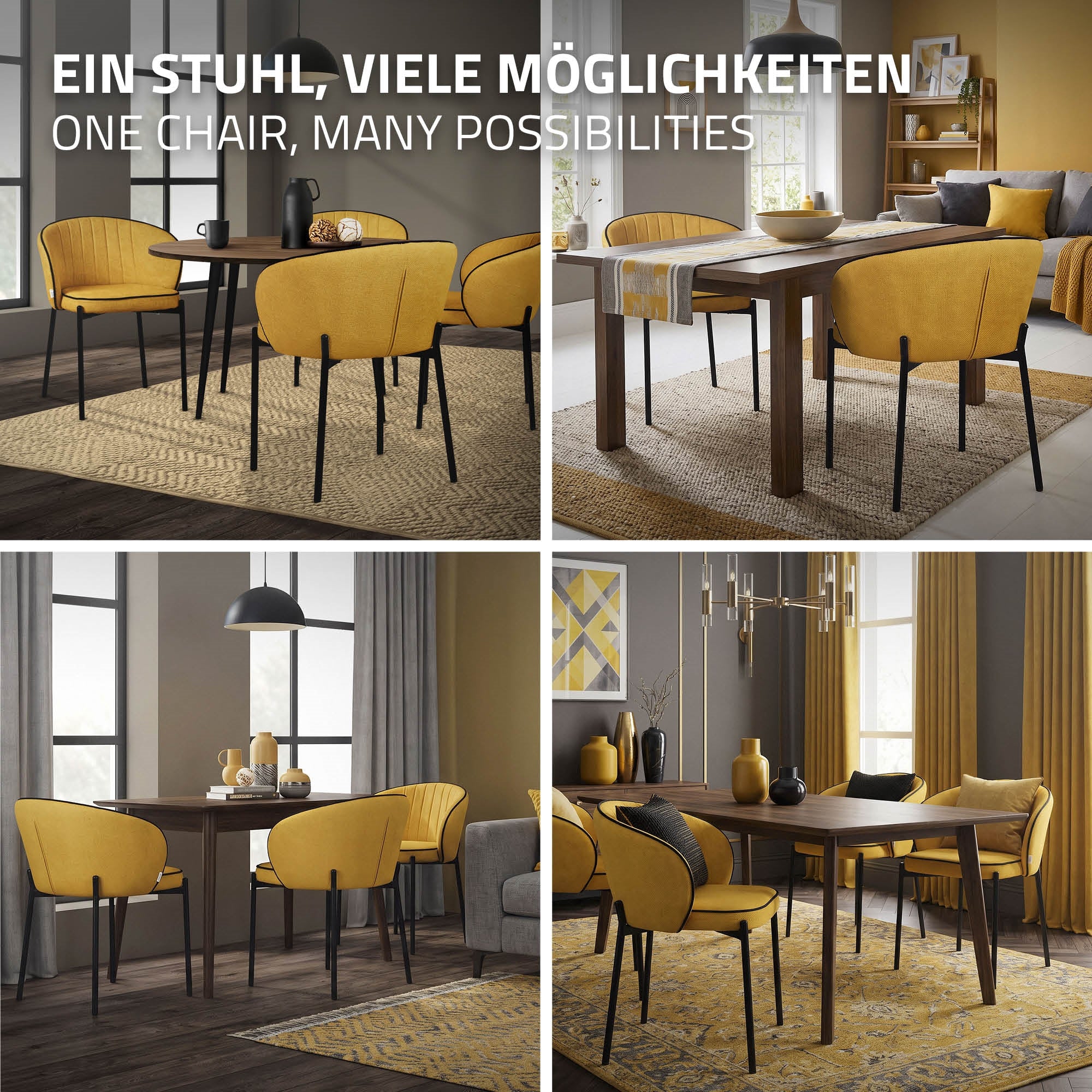 ECD Germany Möbel lot 2 chaises moutarde pieds métal