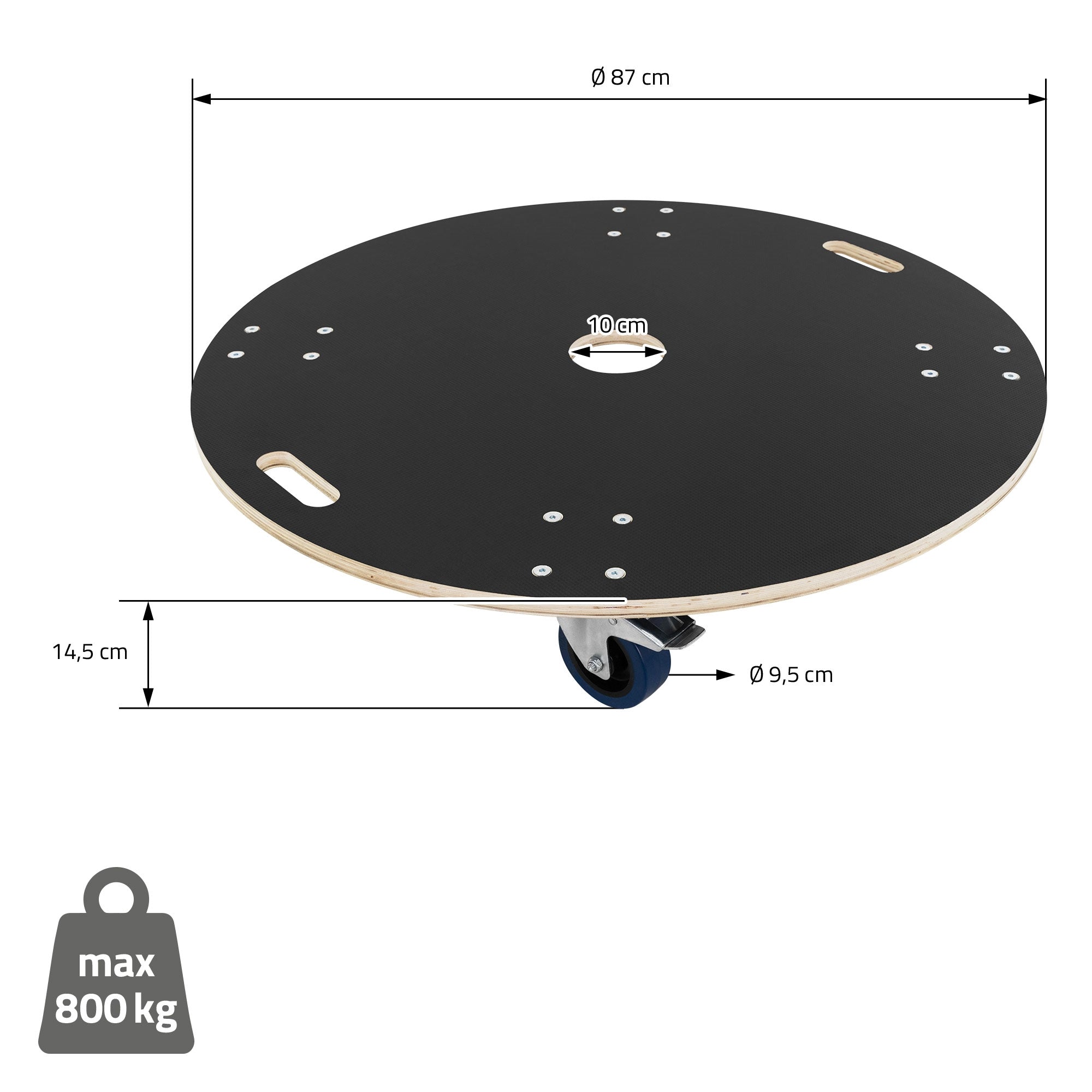 ECD Germany plateau roulant rond 87 cm lot 2 800 kg avec frein