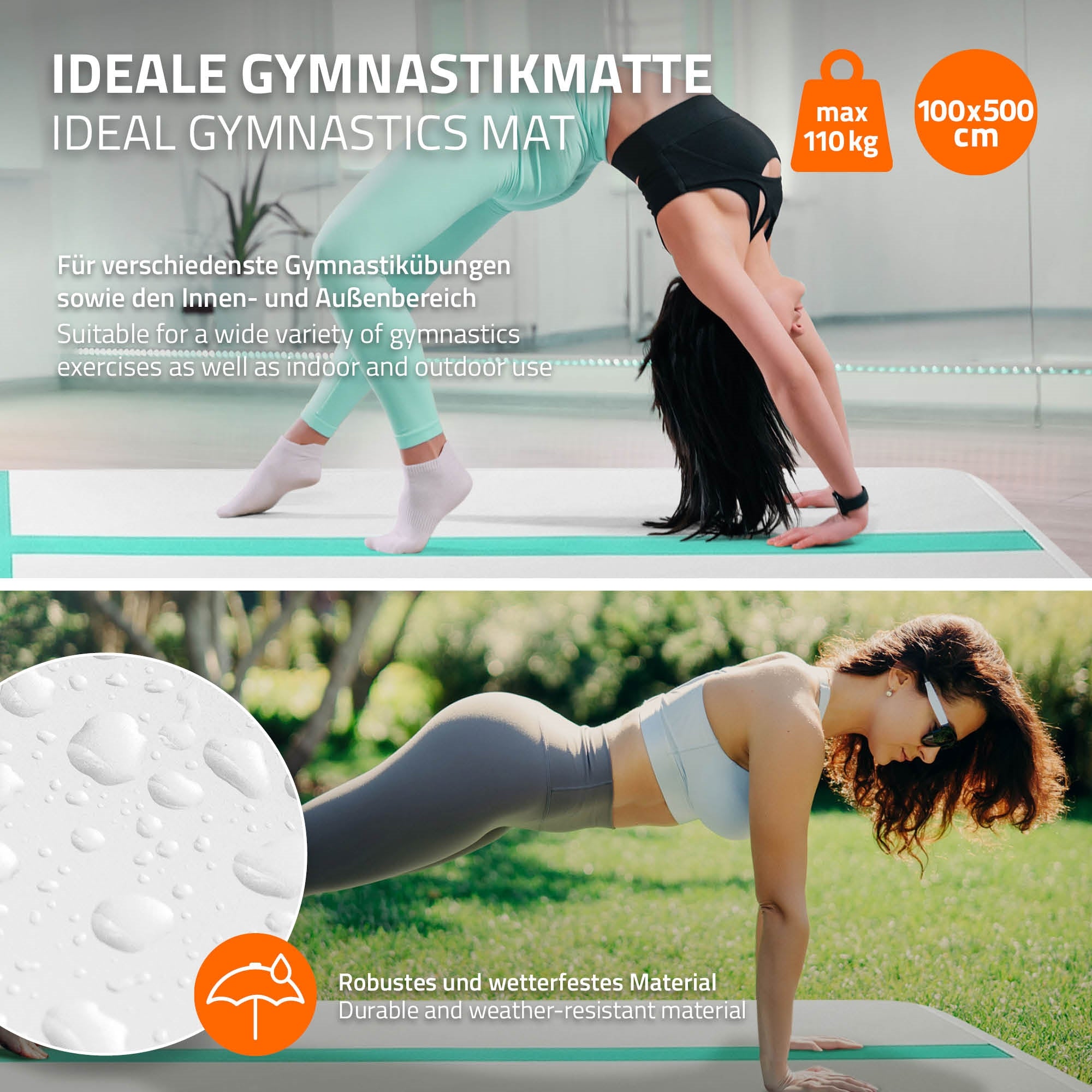 ECD Germany Sport Freizeit Airtrack 5m Tapis Gym Mint 500x100x10cm