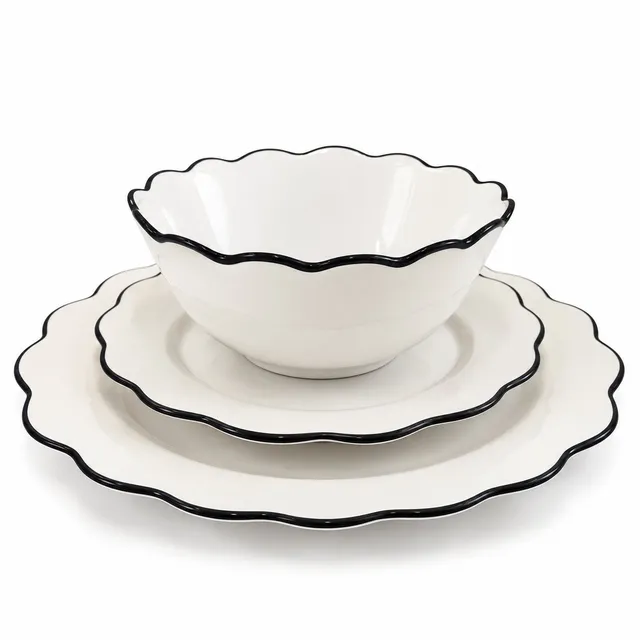 Déclic Home lot 4 assiettes dessert porcelaine bordure noire 20cm
