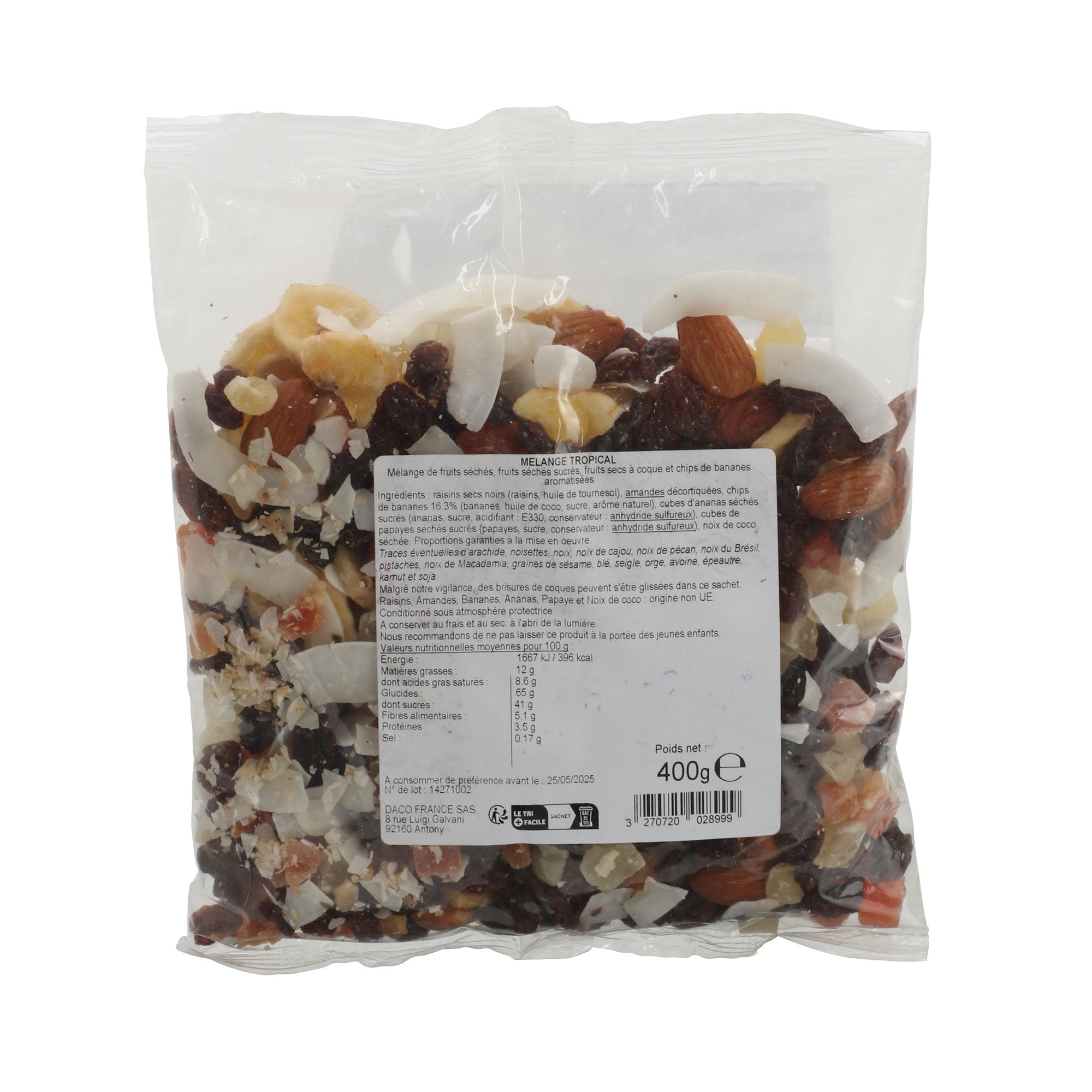 Stokomani Épicerie sachet fruits secs mélange tropical