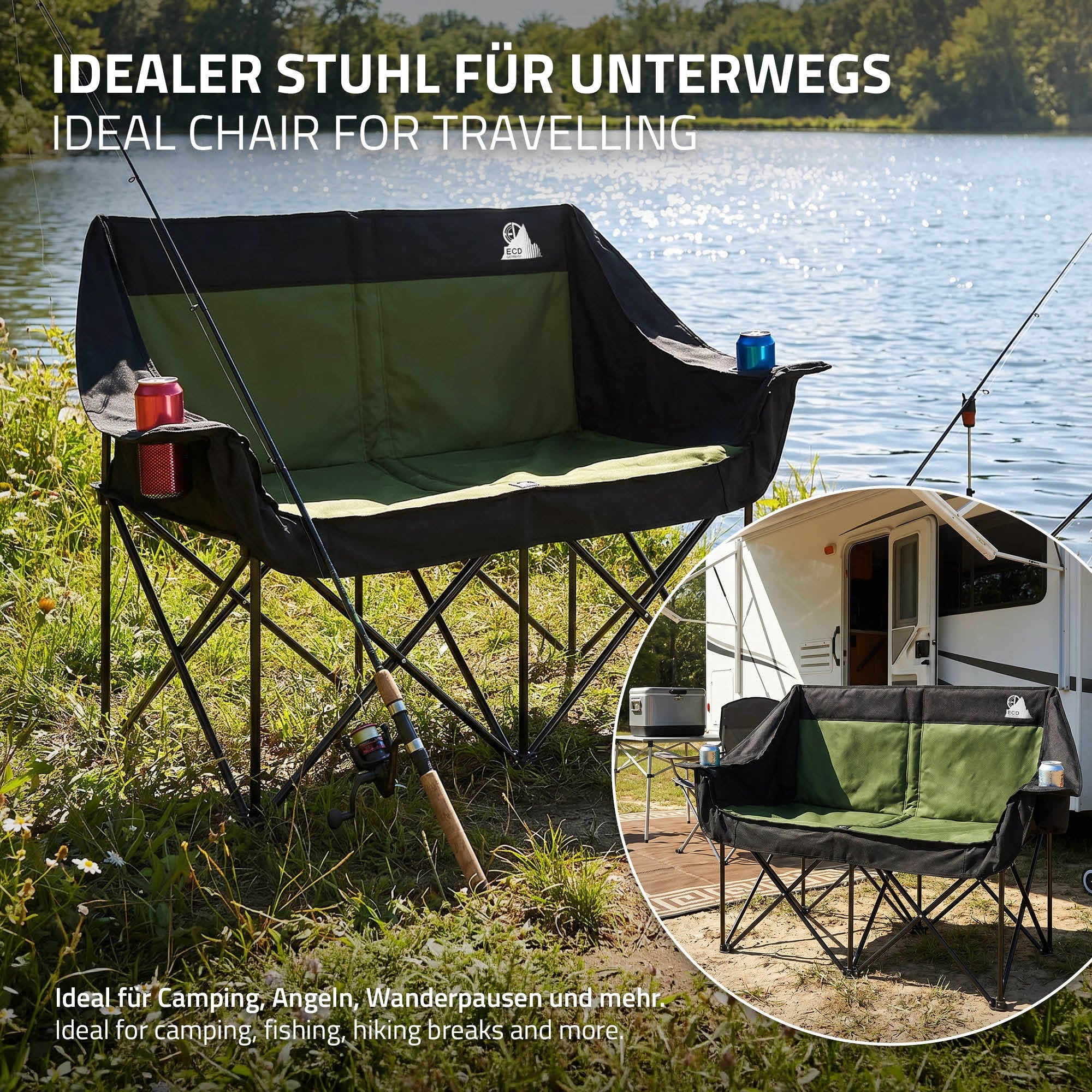 ECD Germany chaise camping double pliante kaki 2 places 200 kg