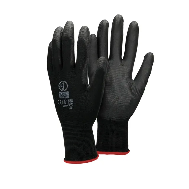 ECD Germany Werkstatt gants de travail PU noir taille S 12 paires