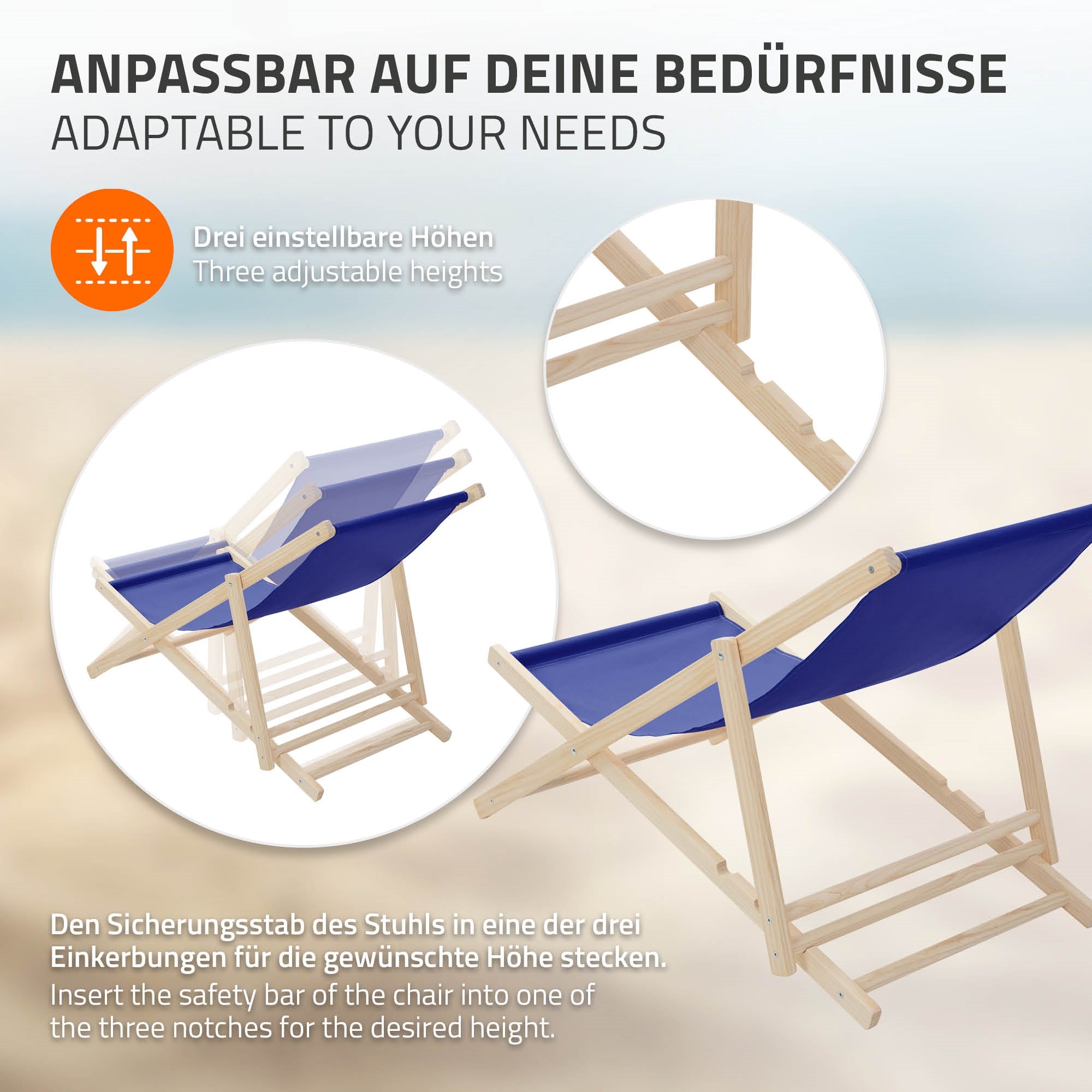 ECD Germany Sport & Freizeit transat bois bleu marine lot de 5