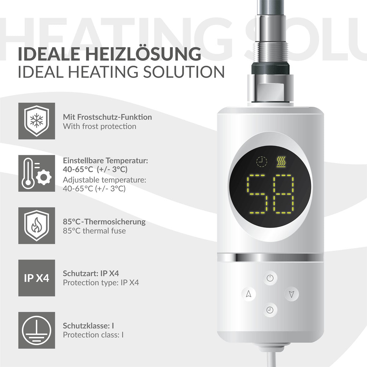 ECD Germany Heizungen Thermoplongeur 1200W blanc thermostat LCD