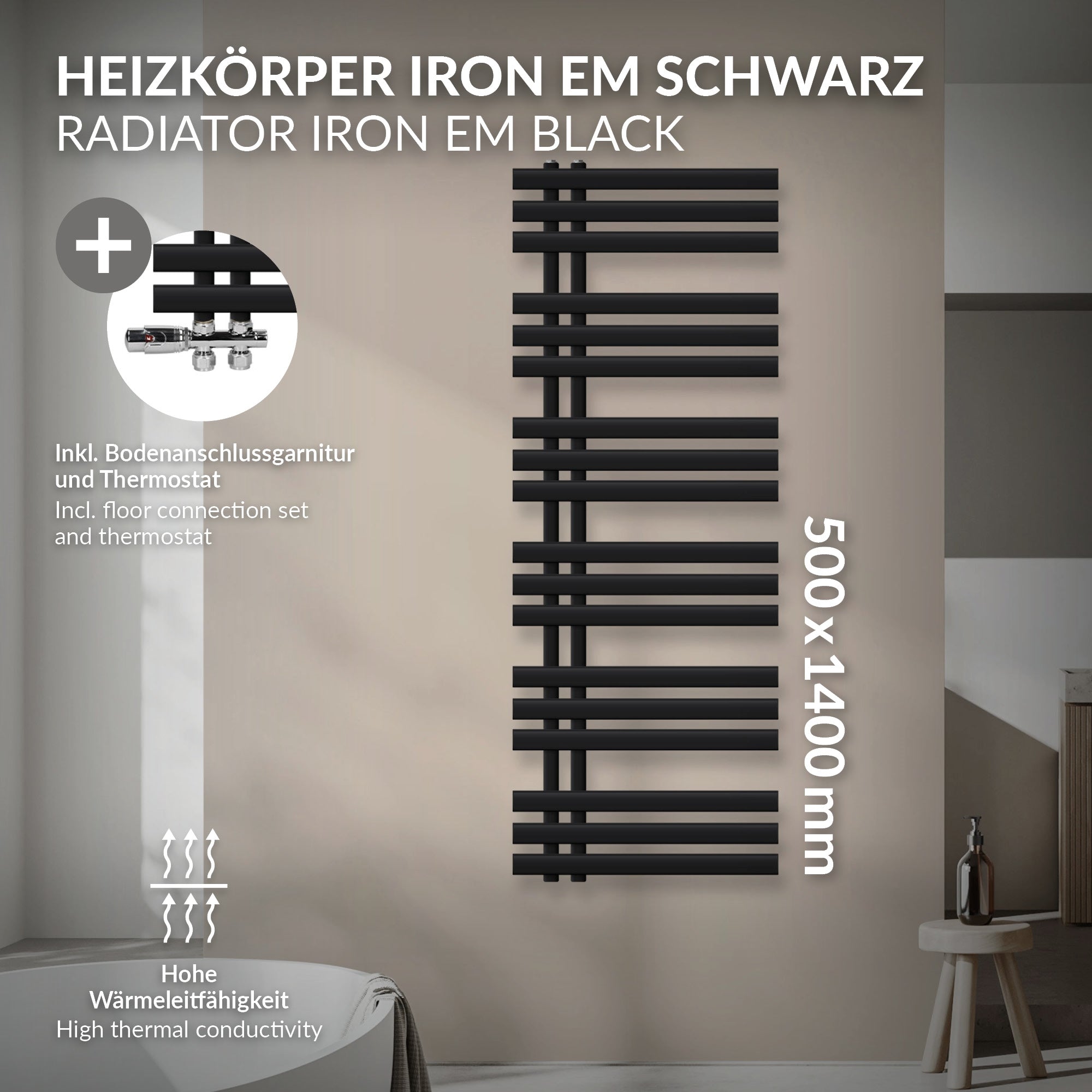 LuxeBath radiateur sèche-serviettes noir mat 500x1400 mm