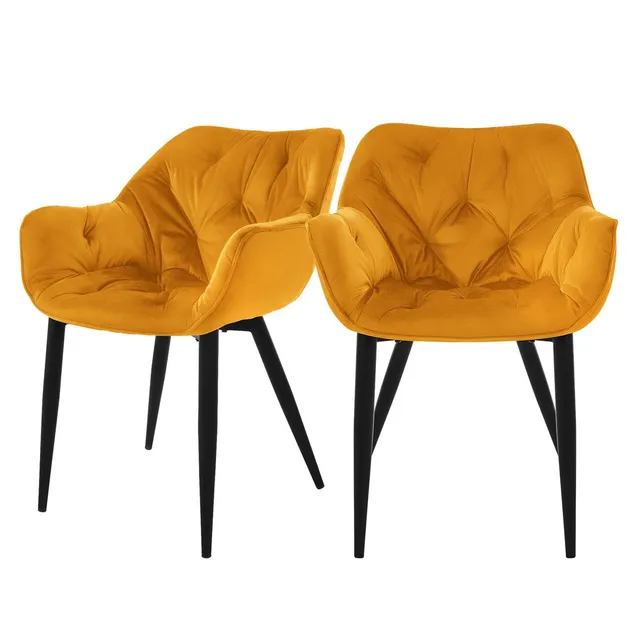 ECD Germany ML-Design chaise salle à manger velours moutarde lot 2