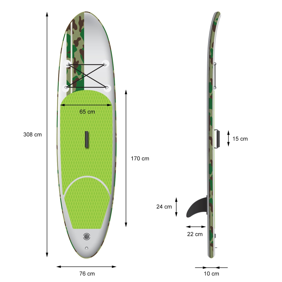 ECD Germany paddle gonflable SUP 308 cm vert PVC pompe