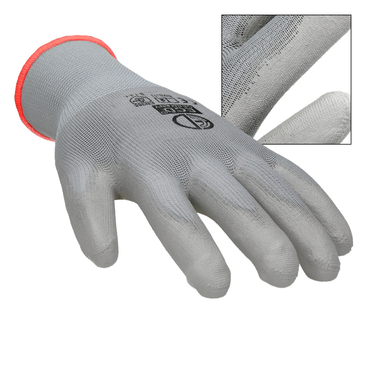 ECD Germany Werkstatt gants de travail PU gris taille S lot 144 paires