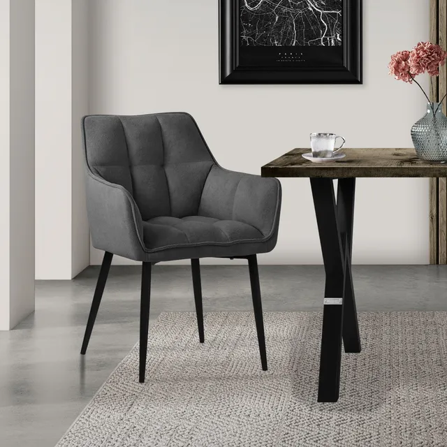 ECD Germany Möbel Chaise salle à manger gris foncé tissu bouclette