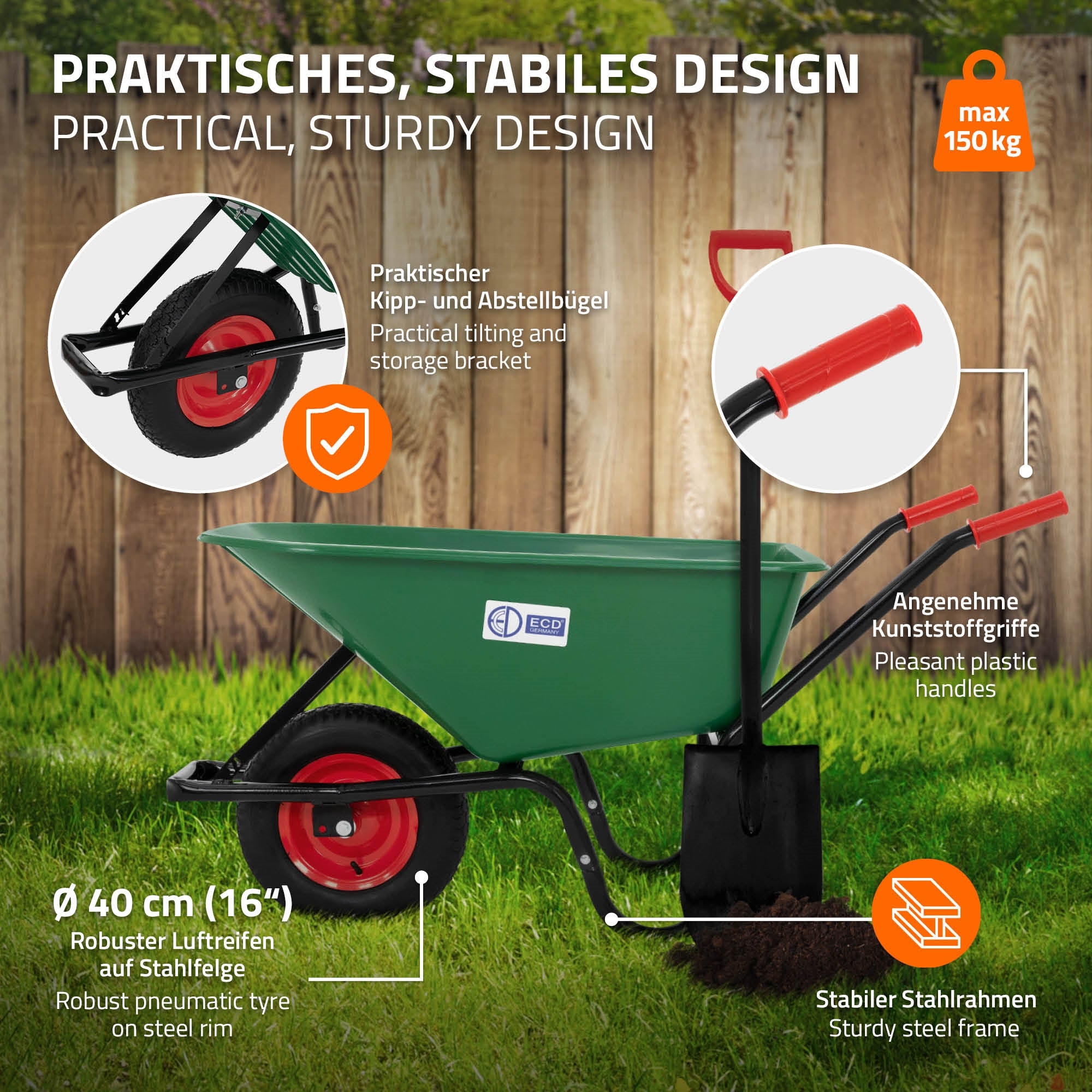 ECD Germany Garten Brouette 100L verte 150kg plastique