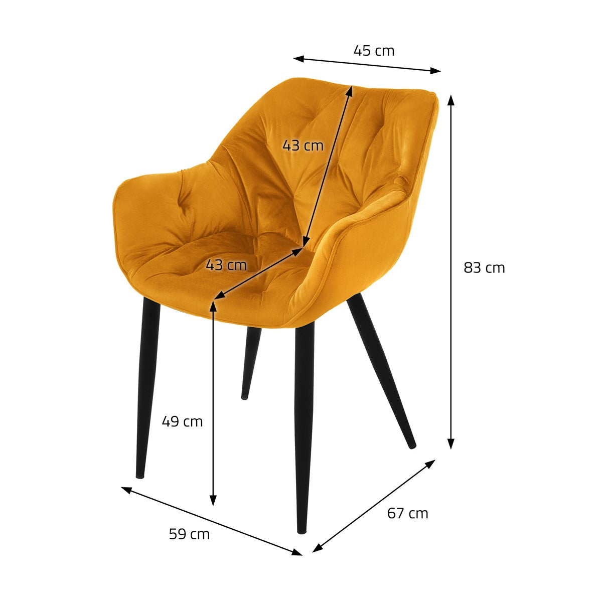 ECD Germany Möbel Chaises Velours Moutarde Lot 4 Hauteur 49