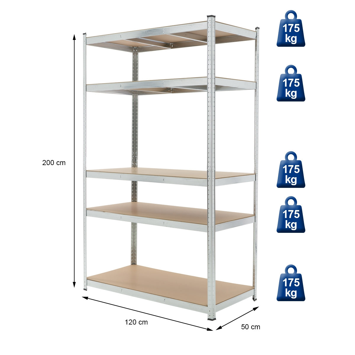 ECD Germany étagère atelier 200x120x50 cm argent 875 kg
