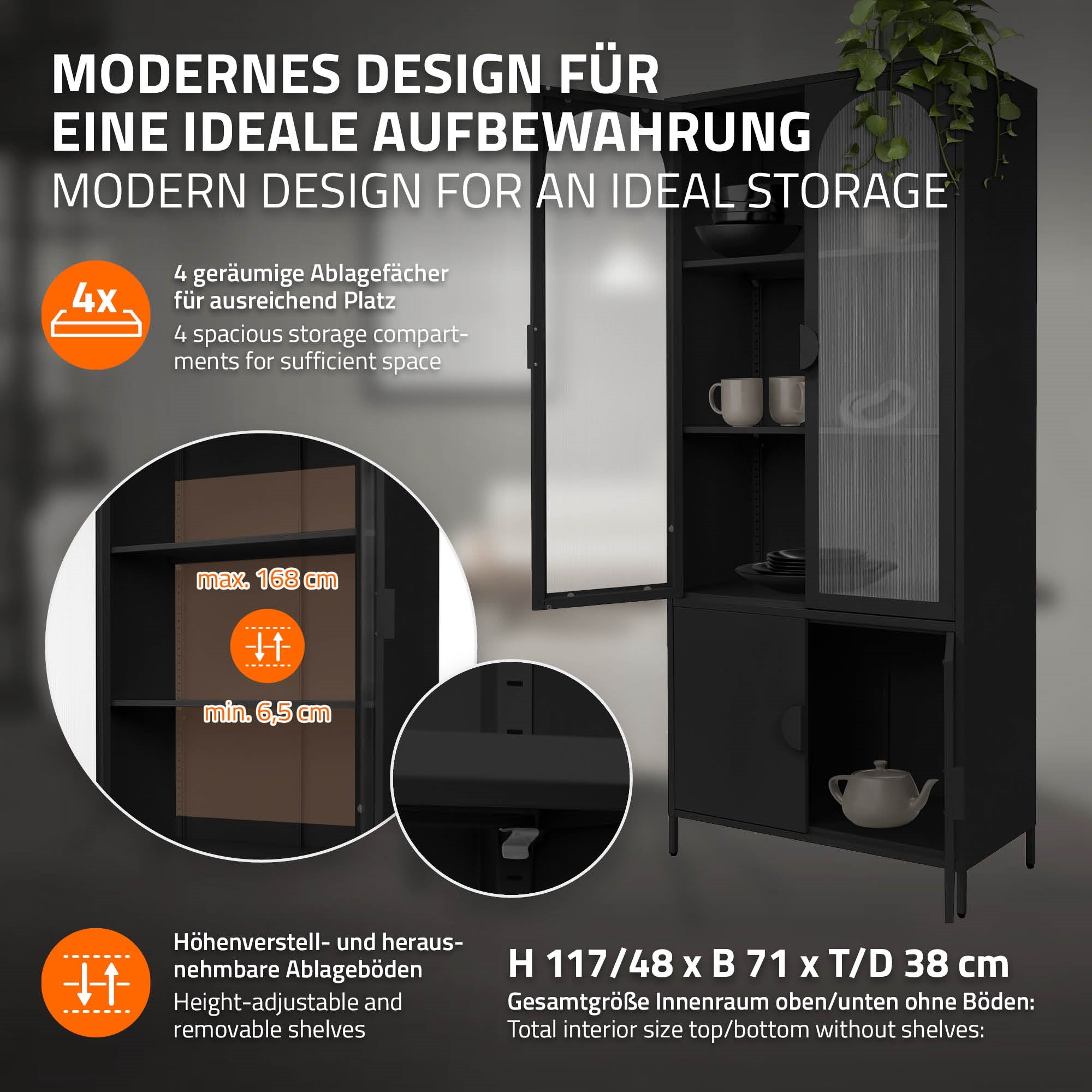 ECD Germany Möbel ML-Design vitrine acier blanc 80x185x40 cm